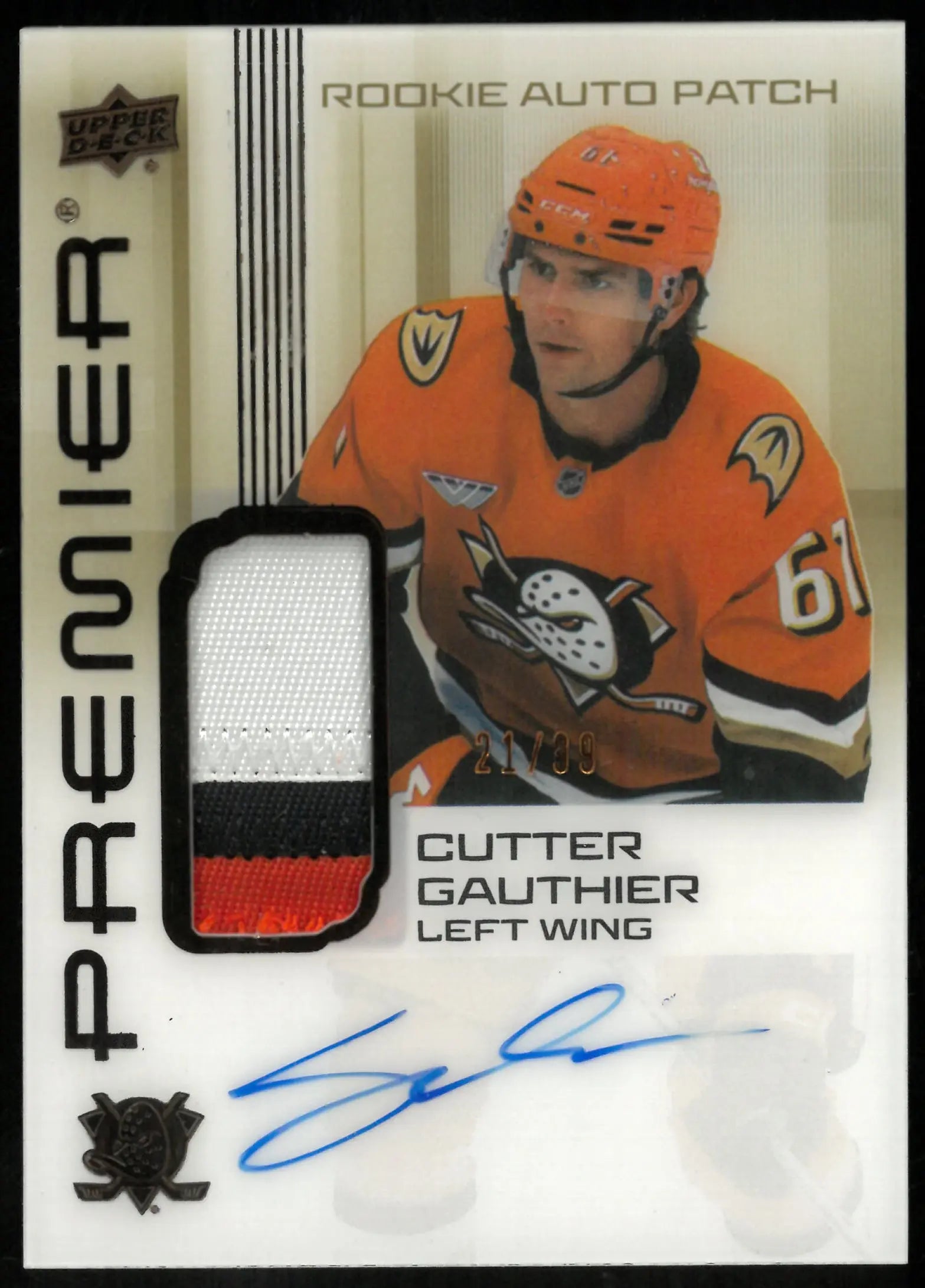 Cutter Gauthier RC Patch Auto /99 UD Premier 2024-25 Ducks 