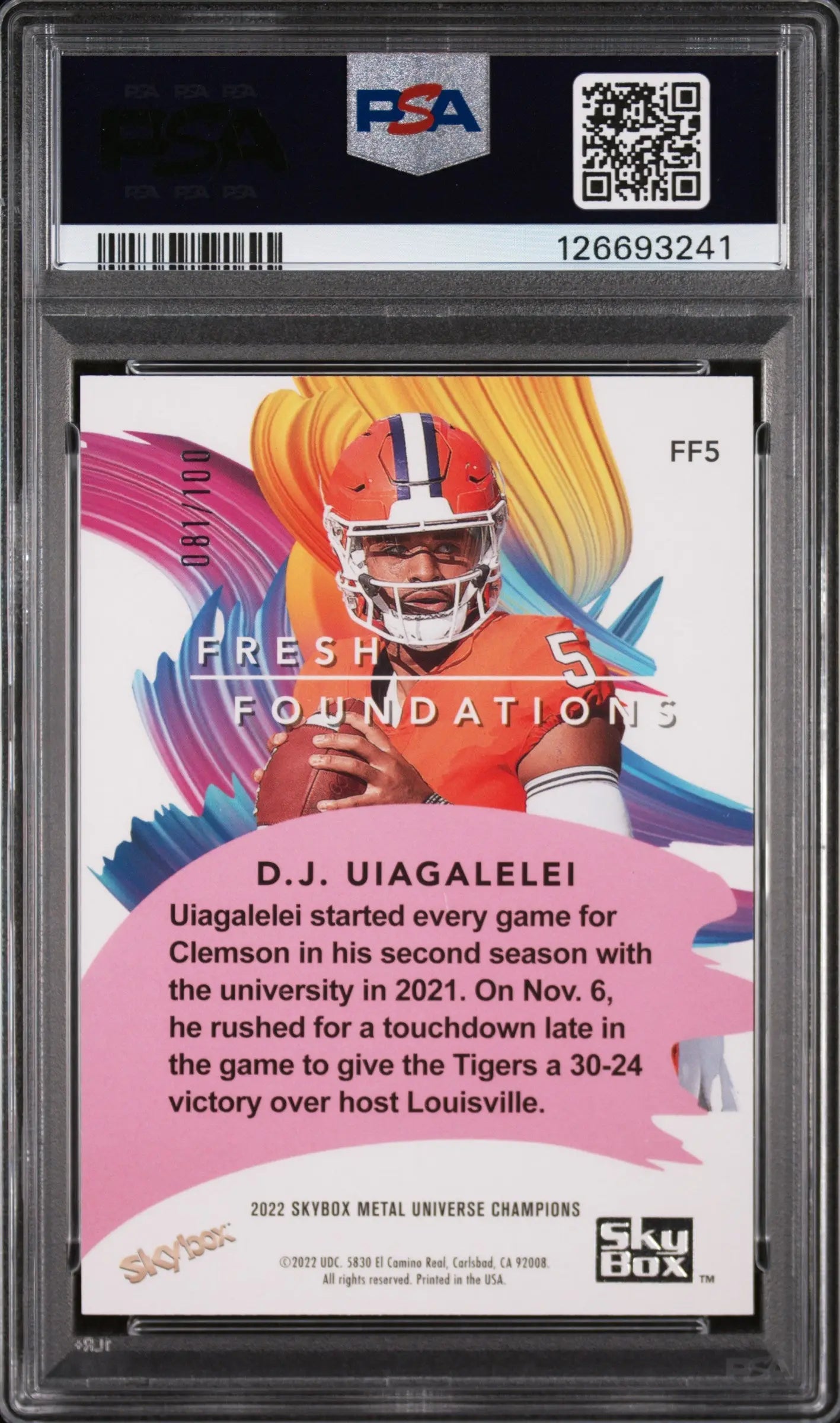 DJ Uiagalelei PMG Red PSA 9 /100 2022 Skybox Metal Universe Champions Metal 