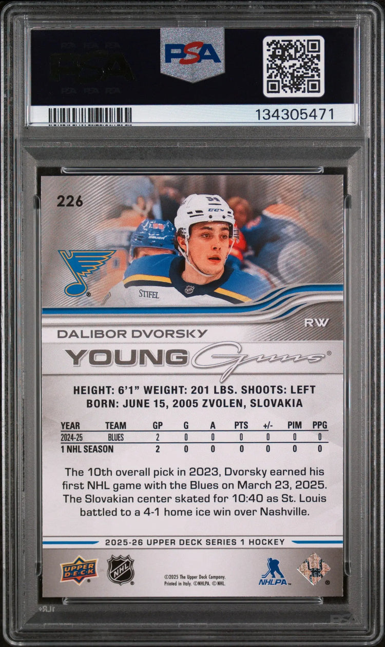 Dalibor Dvorsky Deluxe PSA 8 Young Guns /250 PSA 8 RC Rookie 2025-26 Upper Deck 