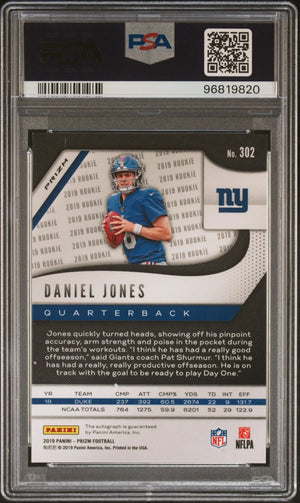Daniel Jones PSA 9 RC Auto Rookie Autograph 2019 Panini Prizm Silver 