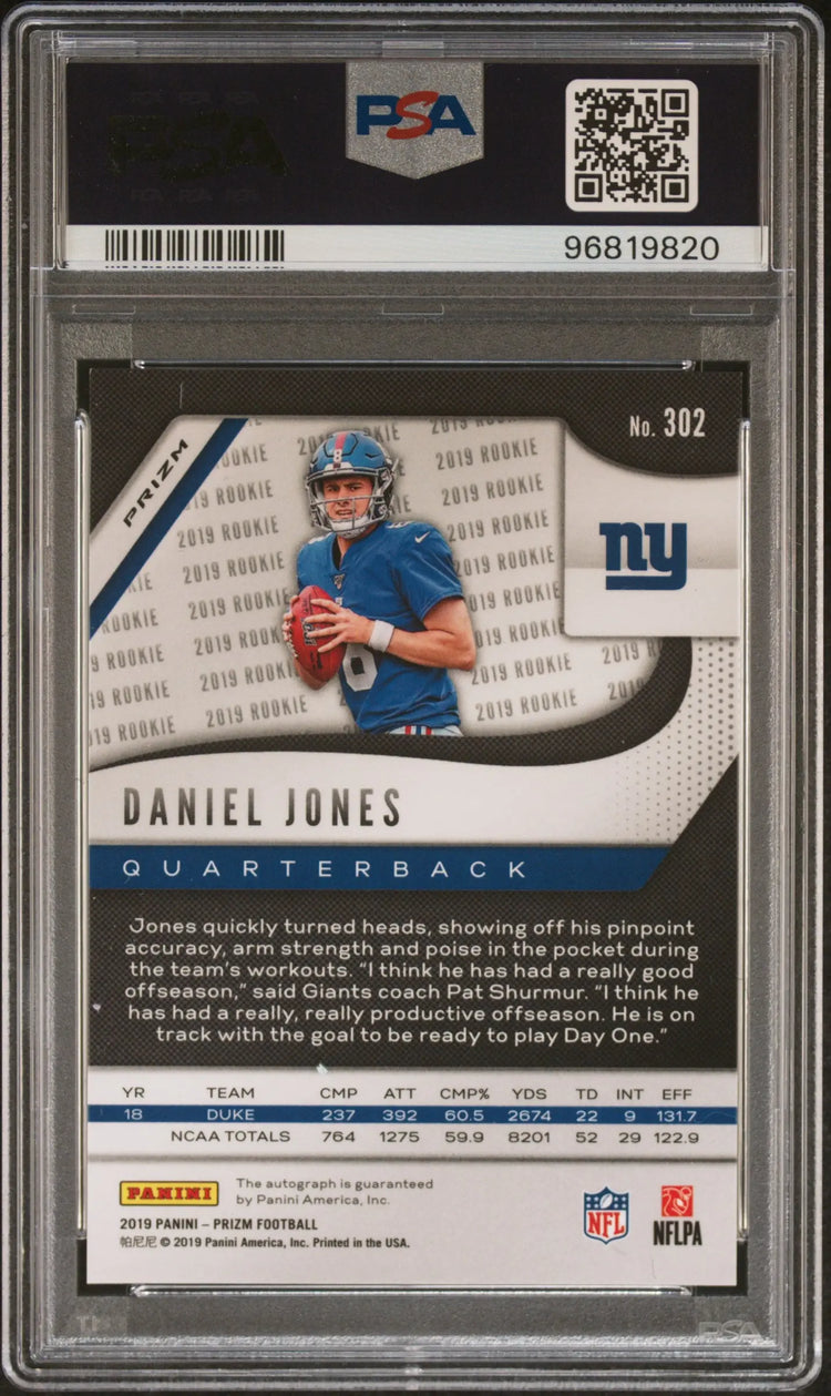 Daniel Jones PSA 9 RC Auto Rookie Autograph 2019 Panini Prizm Silver 