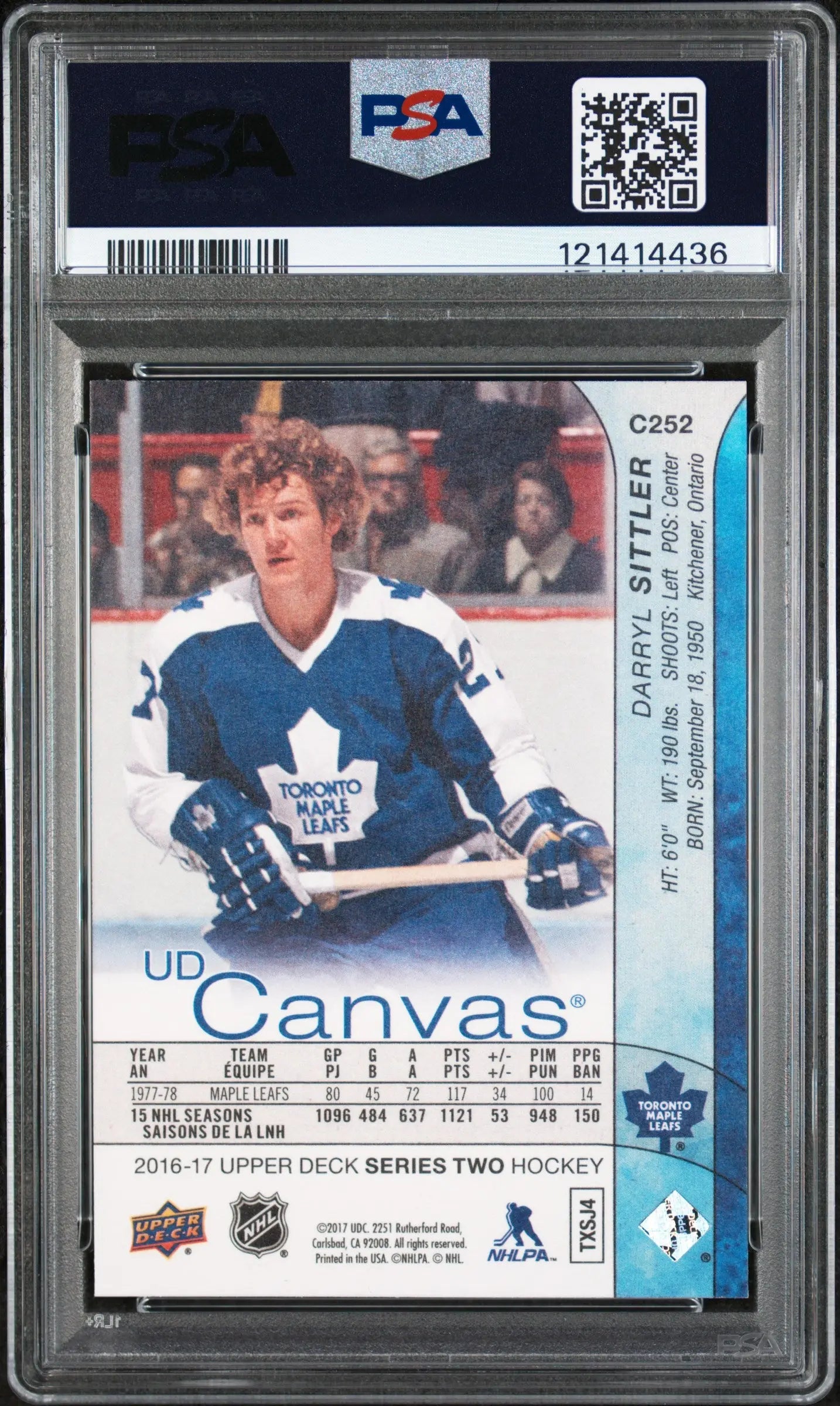 Darry Sittler PSA 10 Canvas Retired GEM Upper Deck UD 2016-17 SP Maple Leafs 