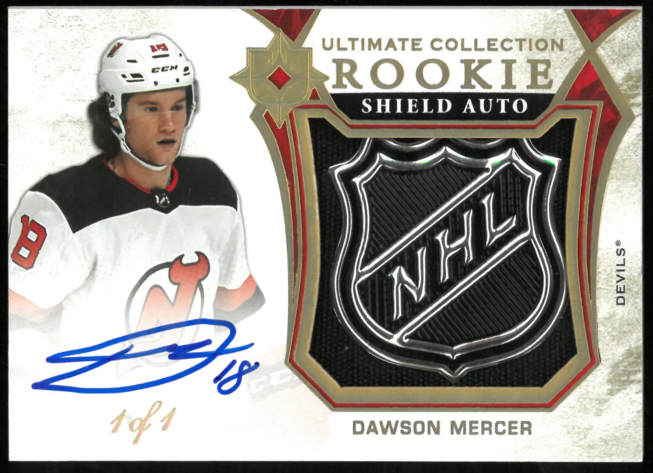 Dawson Mercer 1/1 UD Ultimate Auto Rookie Shield RC 1 of 1 Devils 2021-22 SP 