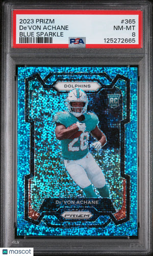 De'Von Achane /96 Blue Sparkle Prizm PSA 8 2023 RC Rookie 