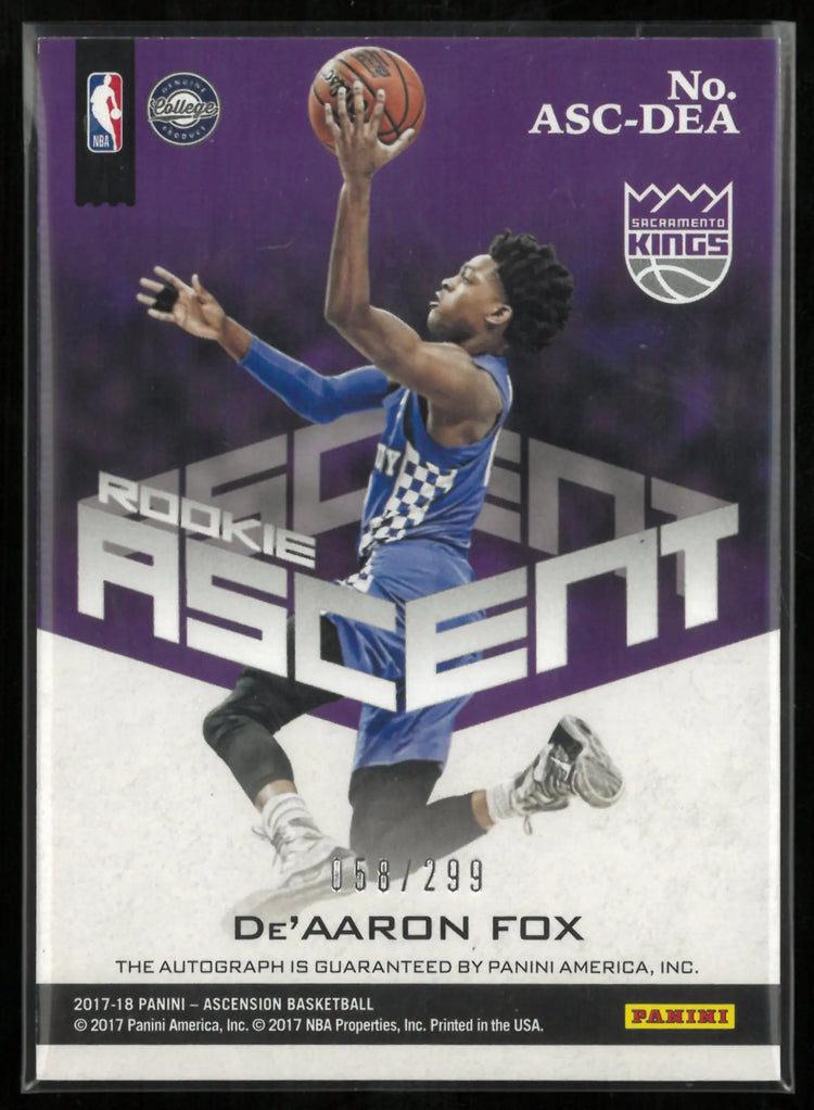 De'aaron Fox Rookie Ascent Auto /299 Ascension 2017-18 RC 