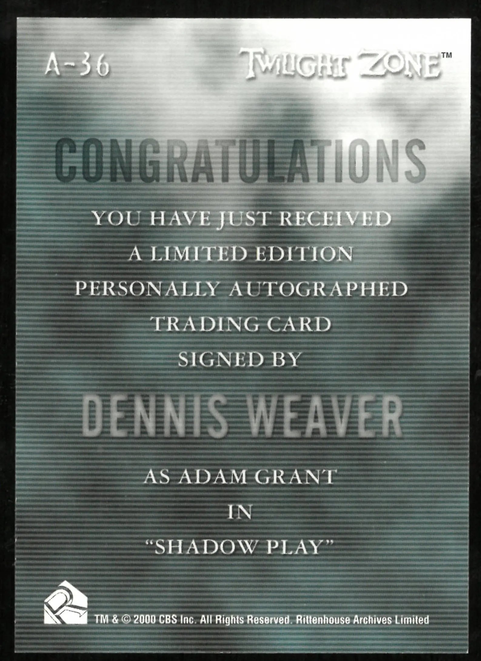 Dennis Weaver as Adam Grant Twilight Zone Auto Autograph #A-36 