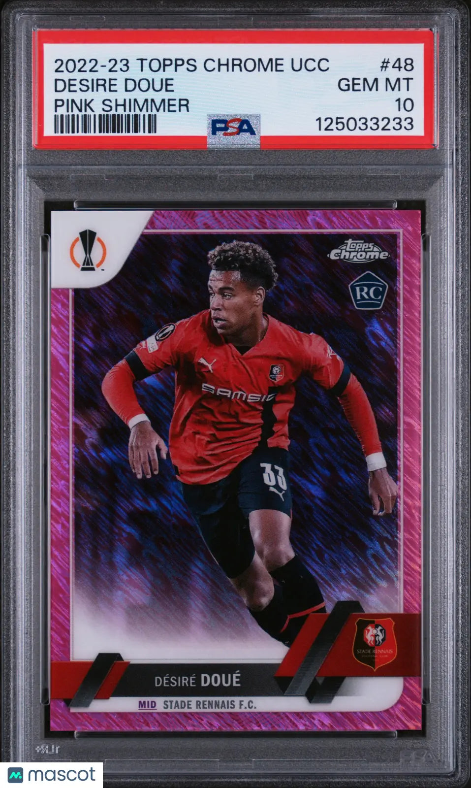 Desire Doue RC Rookie /250 2022-23 Topps Chrome UEFA UCC Pink Shimmer PSA 10 
