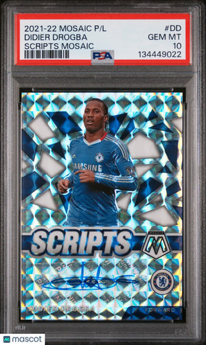 Didier Drogba Auto PSA 10 Autograph Scripts Mosaic 2021-22 PL 