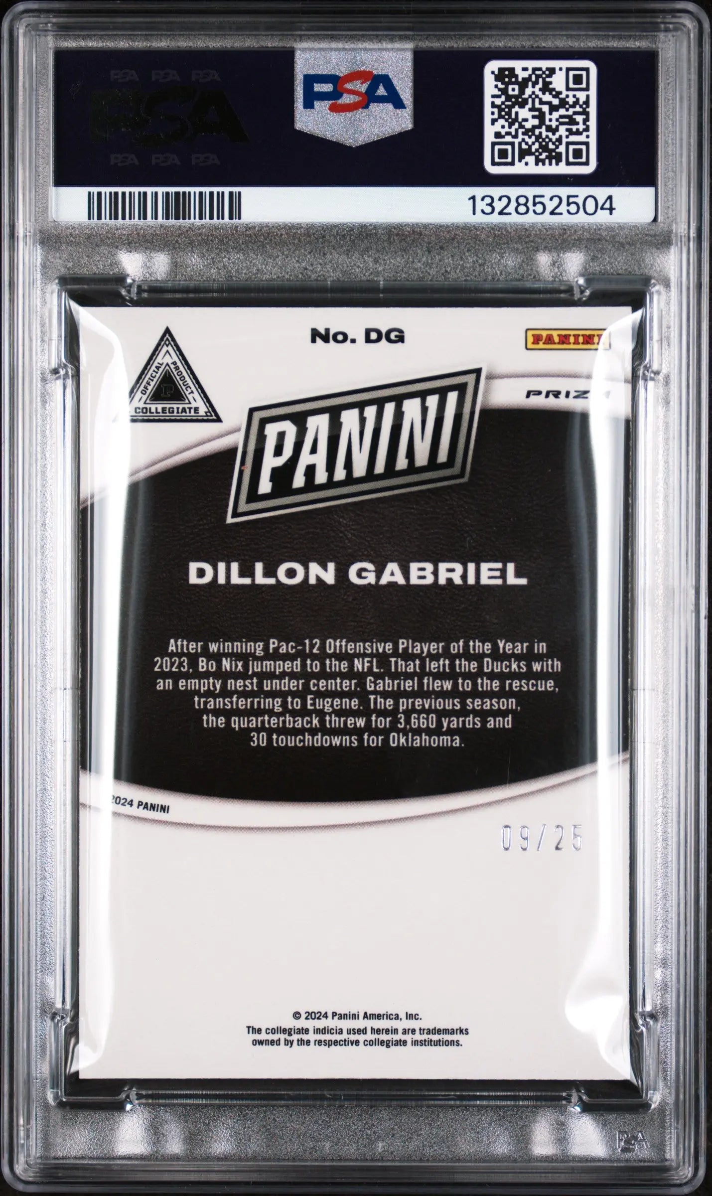 Dillon Gabriel /25 PSA 8 2025 Panini NSCC Silver Pack Marketing Insert 