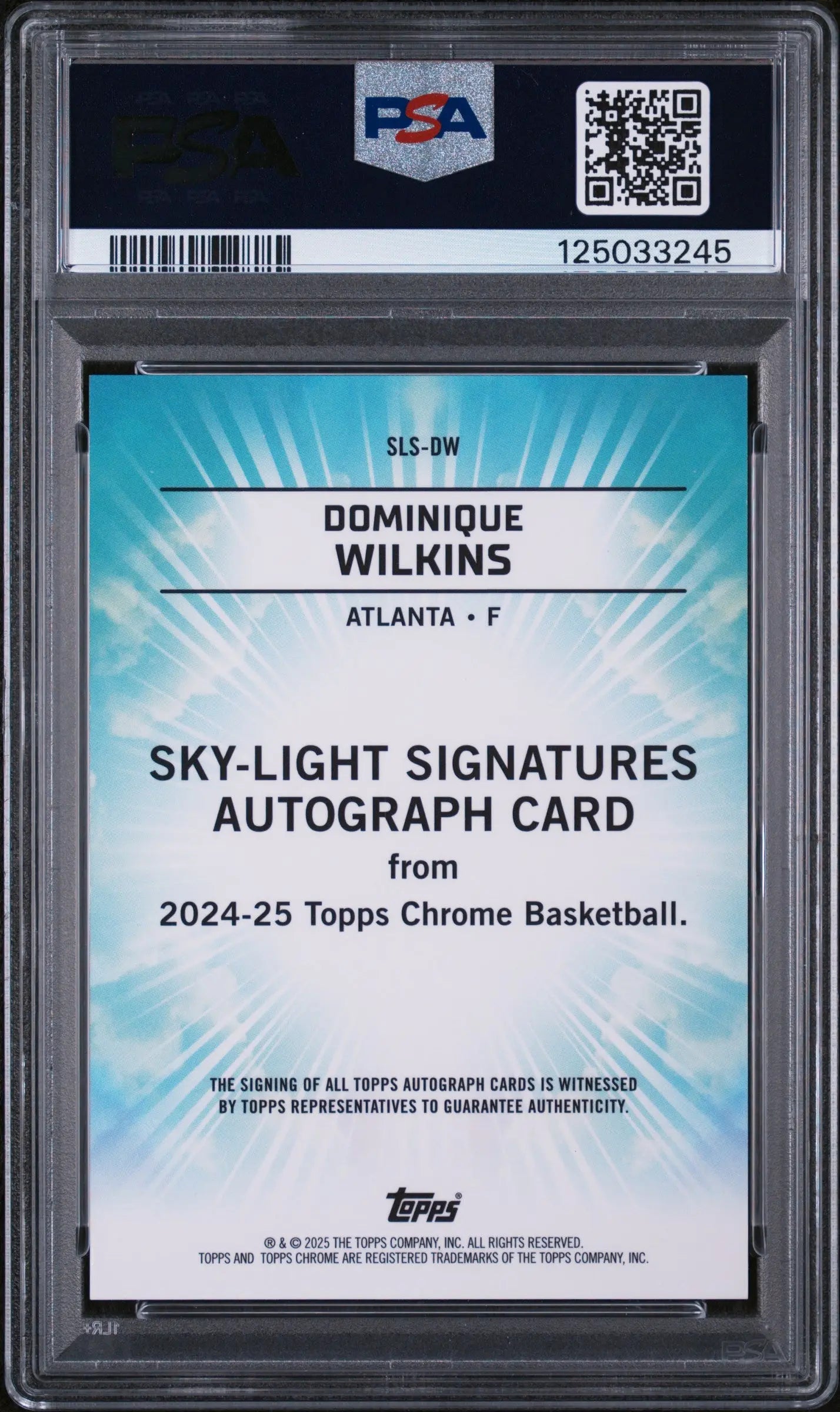 Dominique Wilkins Auto Black Refractor /10 PSA 9 2024-25 Topps Chrome Sky-Light 