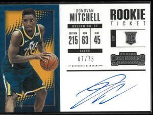 Donovan Mitchell Auto Rookie Ticket RC /75 2017-18 Contenders 