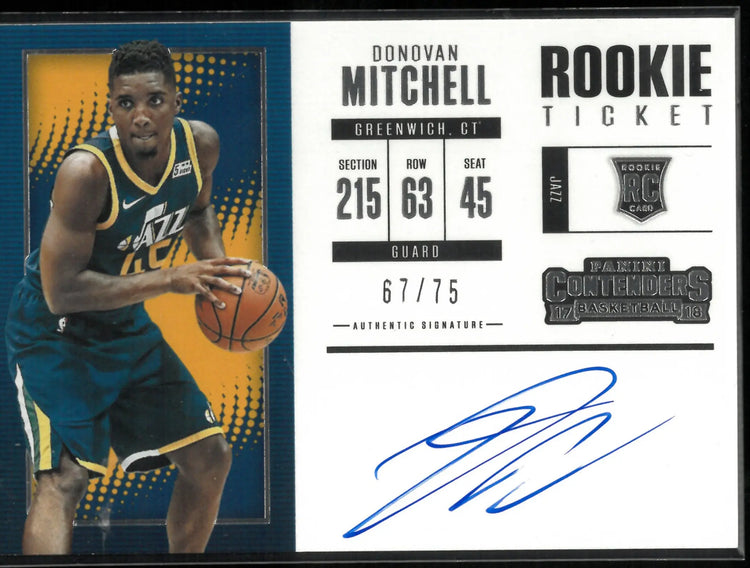 Donovan Mitchell Auto Rookie Ticket RC /75 2017-18 Contenders 