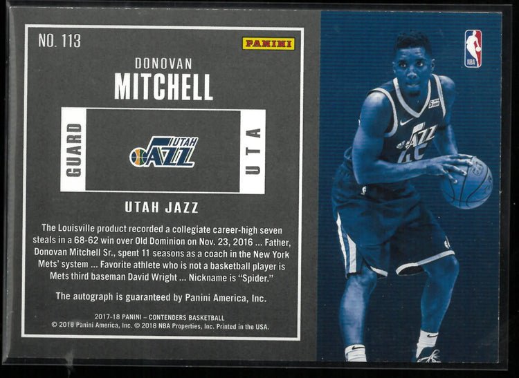 Donovan Mitchell Auto Rookie Ticket RC /75 2017-18 Contenders 