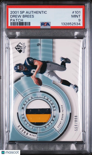 Drew Brees RC PSA 9 Future Watch Patch /800 SP Authentic 2001 #101 
