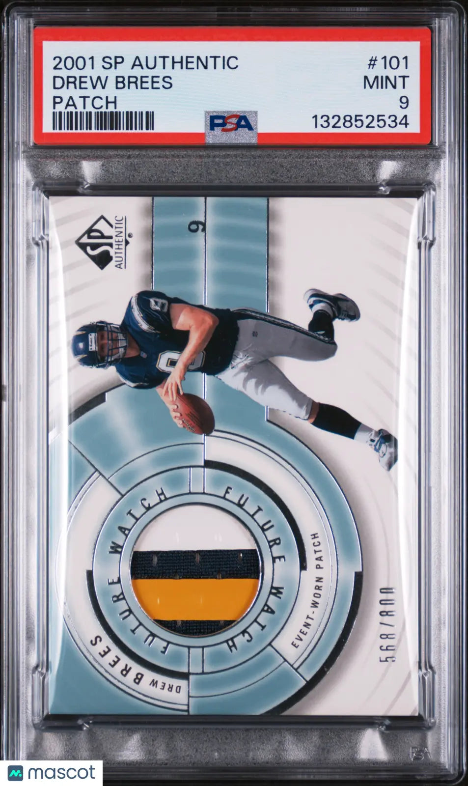 Drew Brees RC PSA 9 Future Watch Patch /800 SP Authentic 2001 #101 