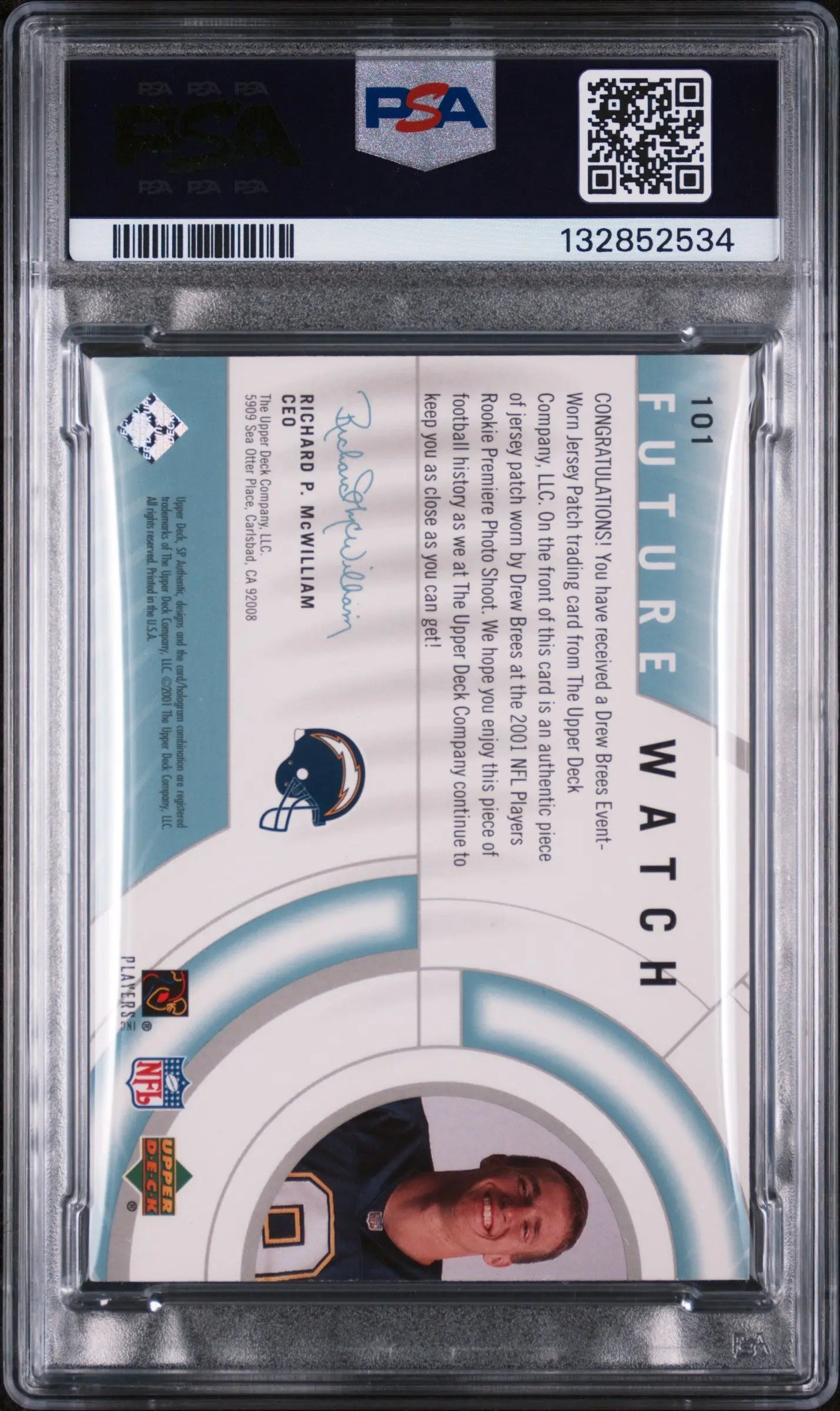 Drew Brees RC PSA 9 Future Watch Patch /800 SP Authentic 2001 #101 