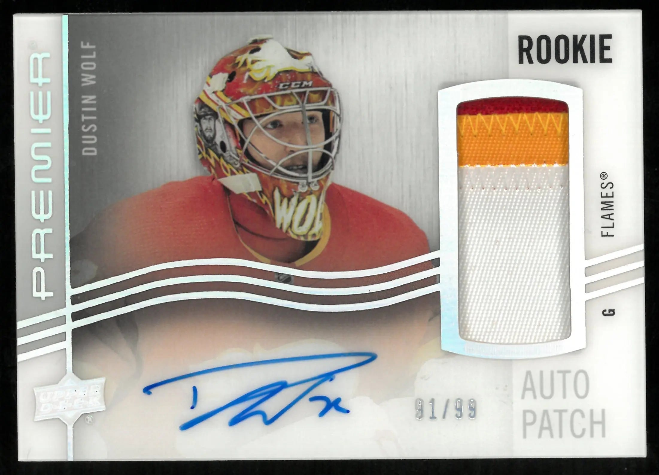 Dustin Wolf /99 Patch Auto UD Premier RC Rookie 2023-24 