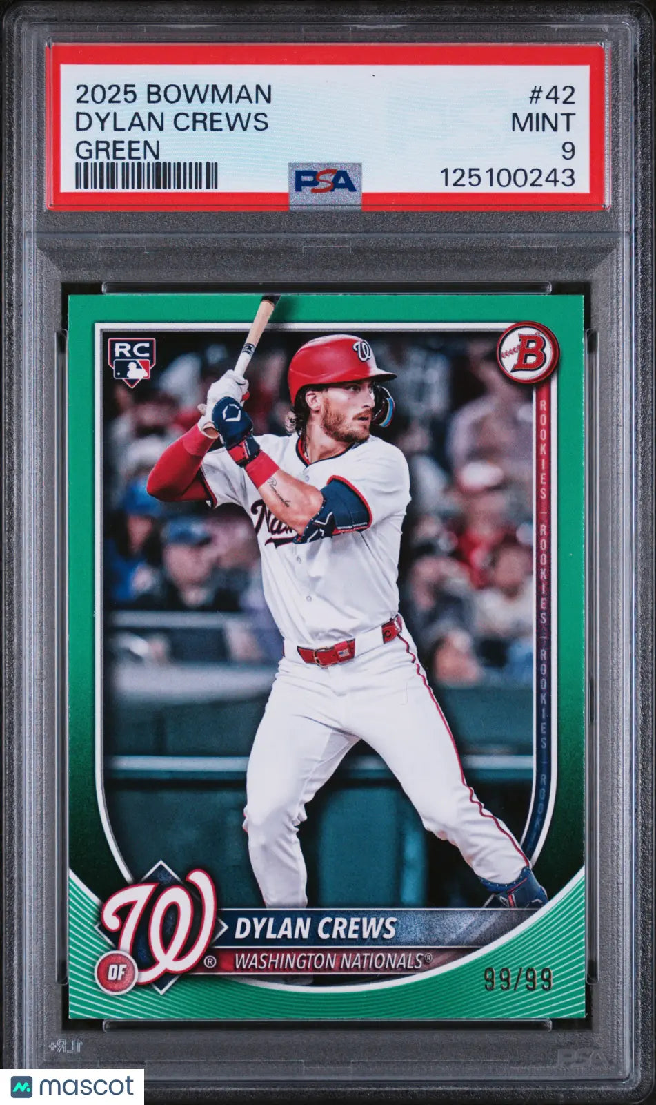 Dylan Crews RC Rookie /99 PSA 9 2025 Bowman Green 99/99 