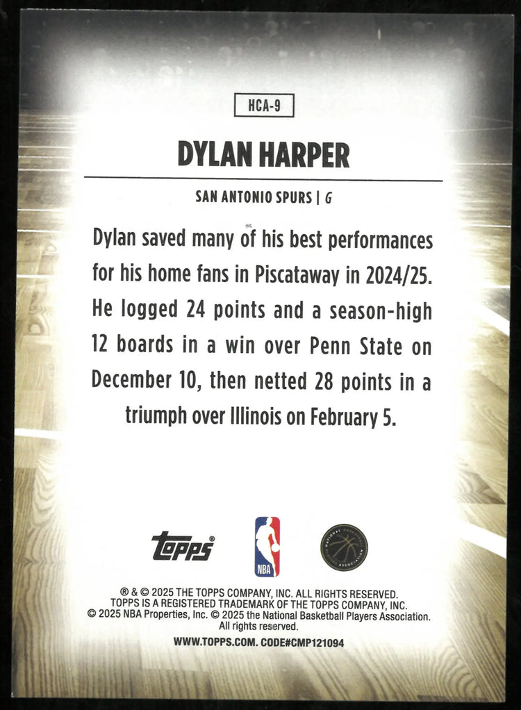 Dylan Harper Home Court RC Rookie Topps 2025-26 25-26 