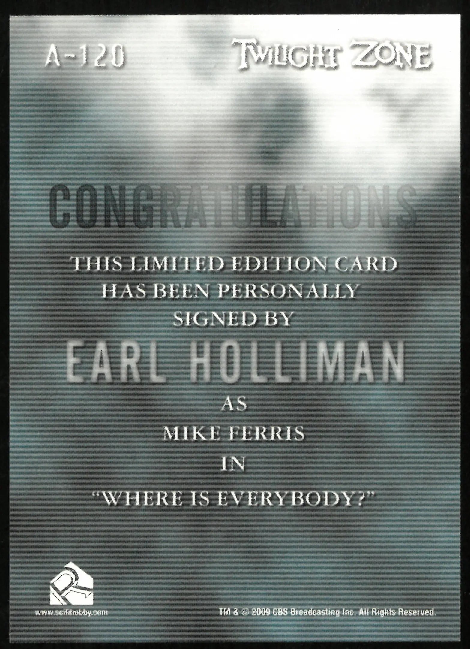 Earl Holliman as Mike Ferris Twilight Zone Auto Autograph #A-120 