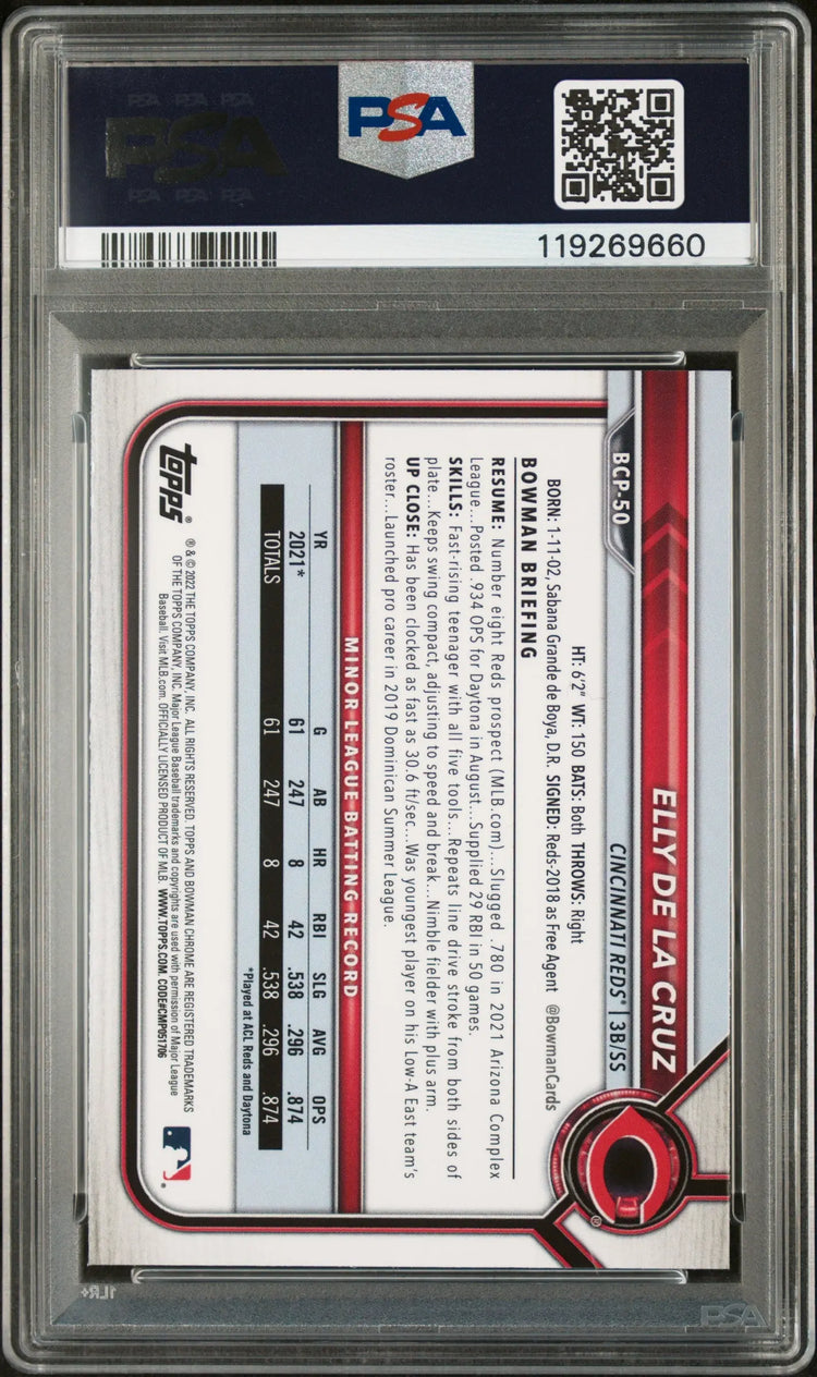 Elly De La Cruz RC Rookie PSA 10 2022 Bowman Chrome Prospects 1st REDS 
