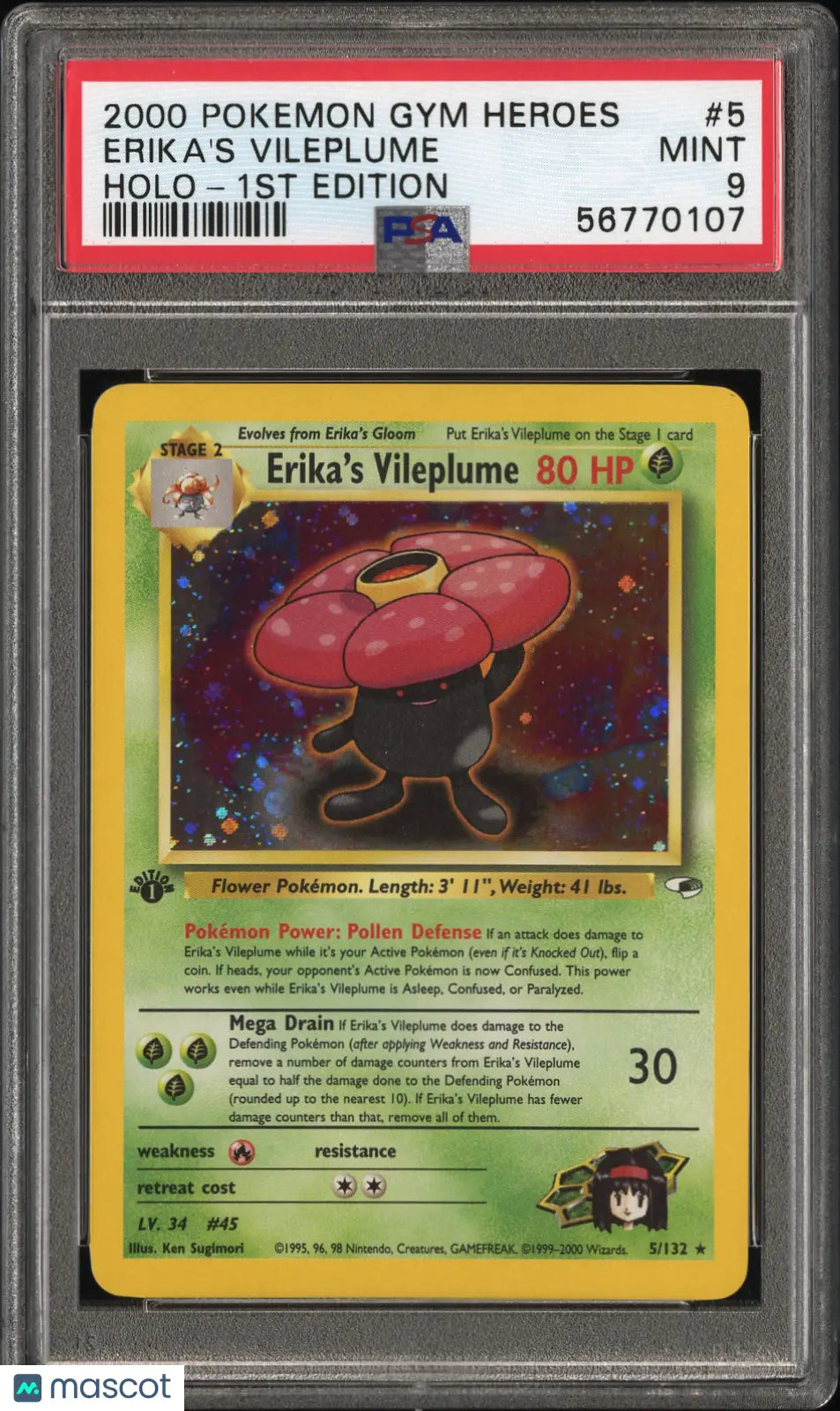 Erika's Vileplume Holo 1st Edition PSA 9 #52000 Pokemon Gym Heroes 