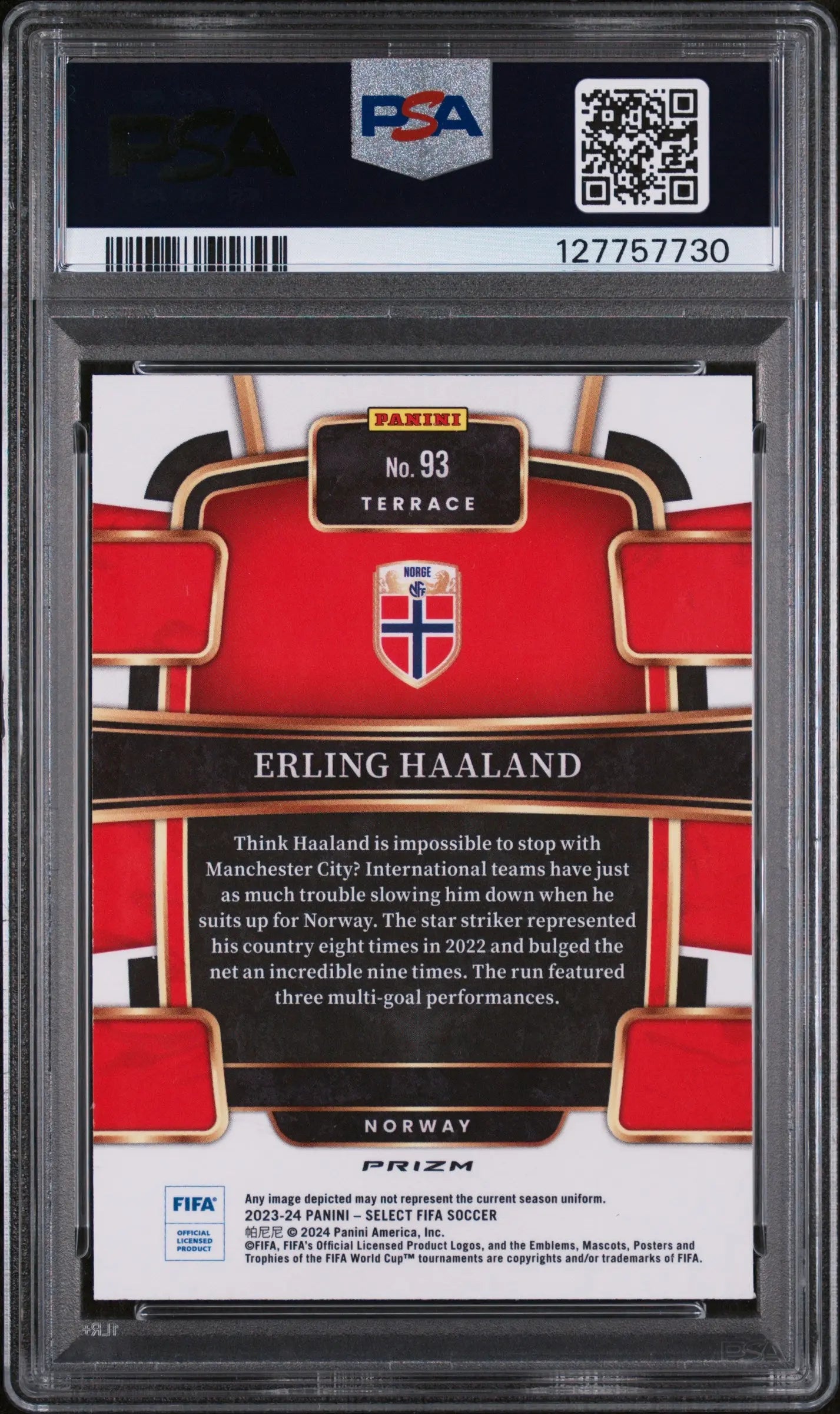 Erling Haaland #93 White Sparkle PSA 9 2023-24 Panini Select FIFA 