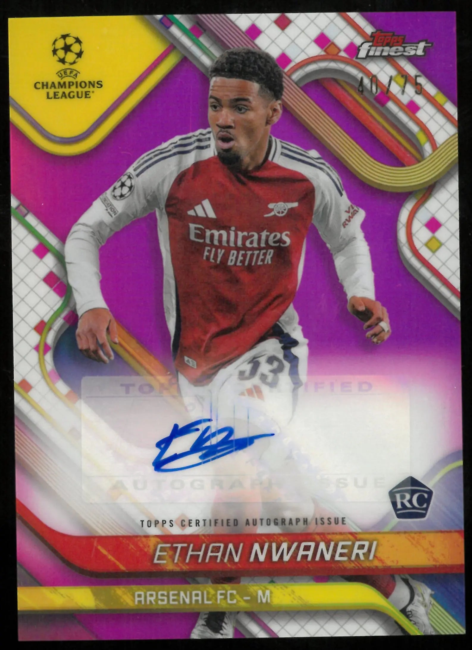 Ethan Nwaneri RC Auto Topps Finest /75 2024-25 UCC Arsenal Rookie 