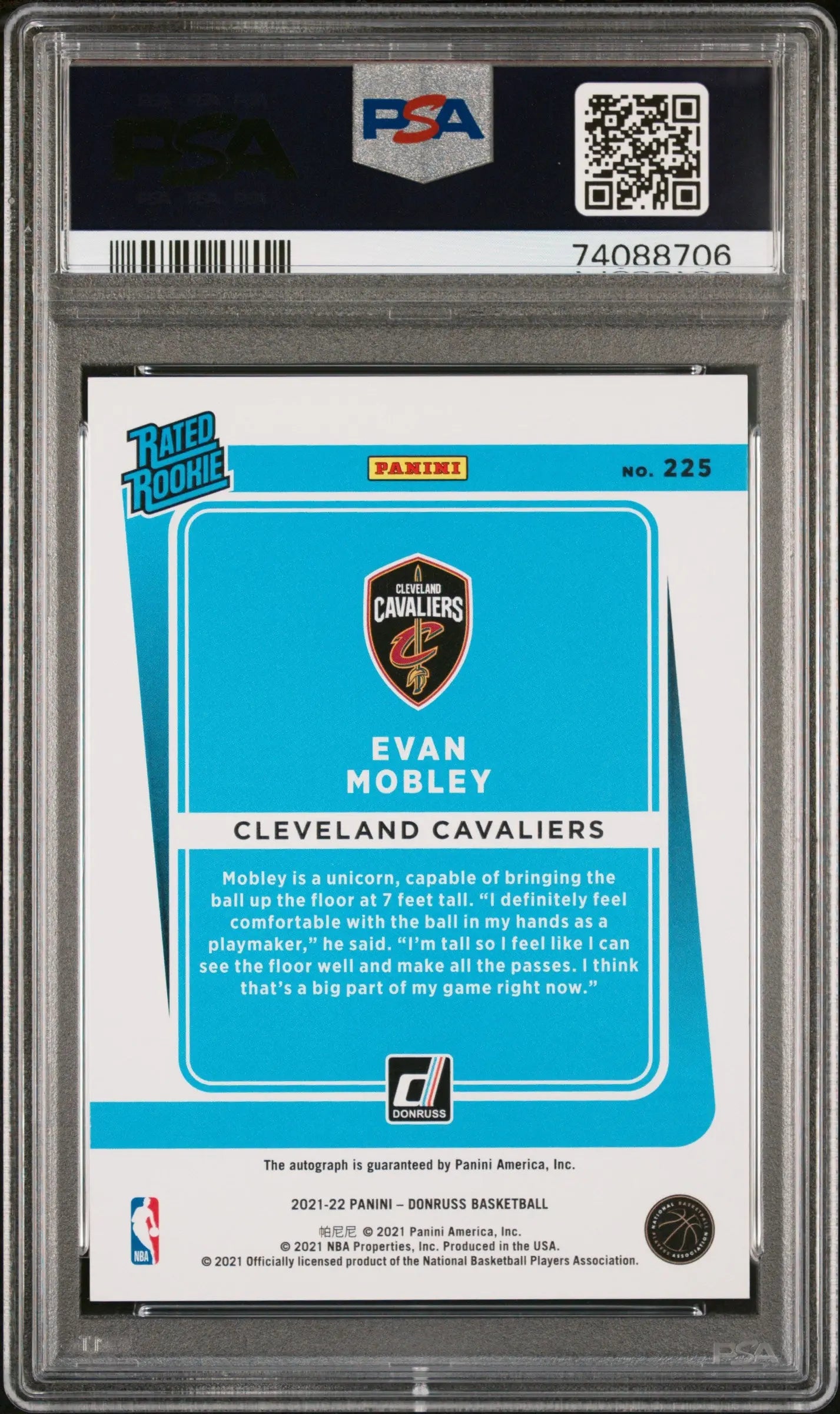 Evan Mobley Auto RC /99 PSA 10 2021-22 Donruss Rated Rookie 21-22 Panini 