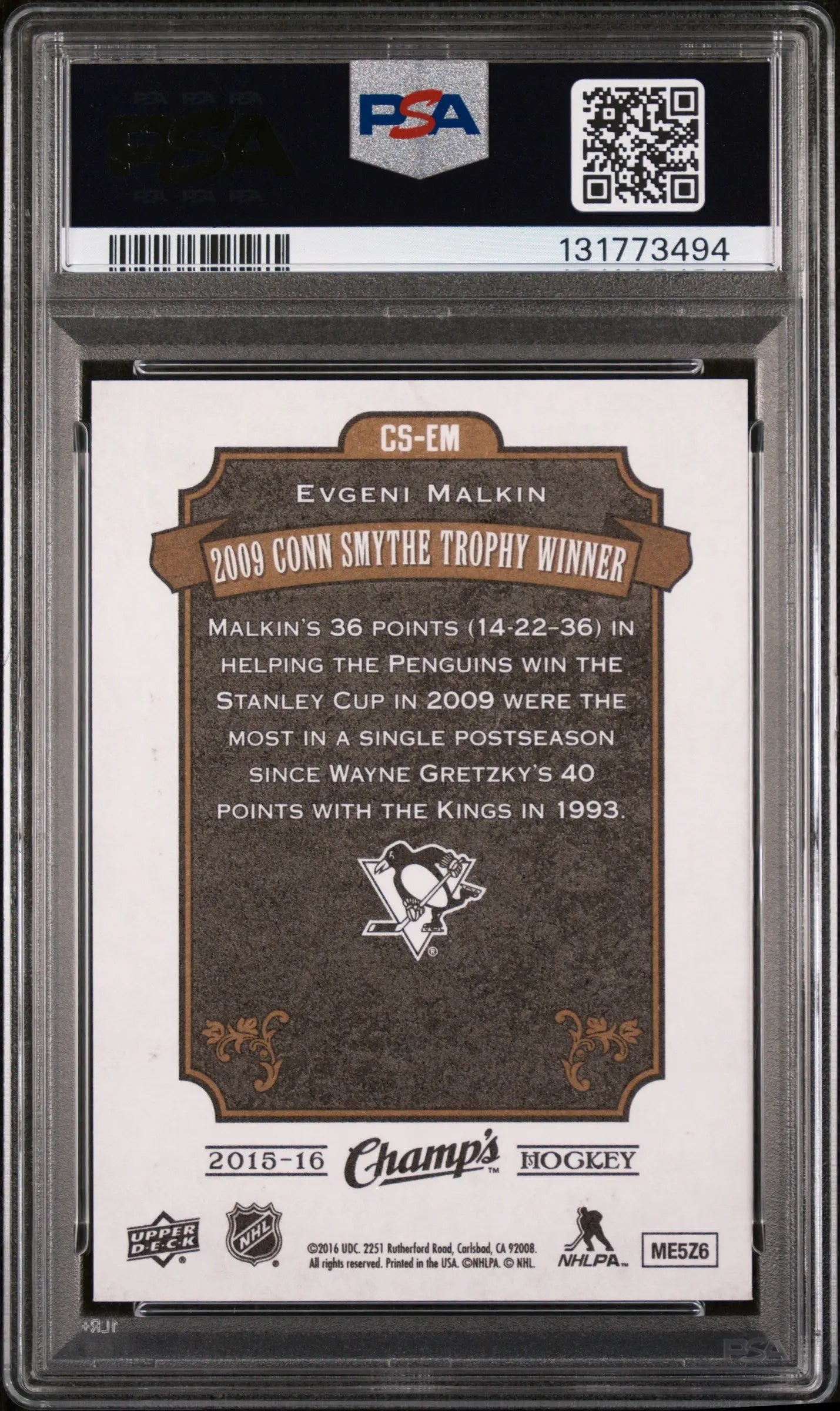 Evgeni Malkin /25 PSA 9 Auto 10 2015-16 UD Champs SP Conn Smythe Trophy 