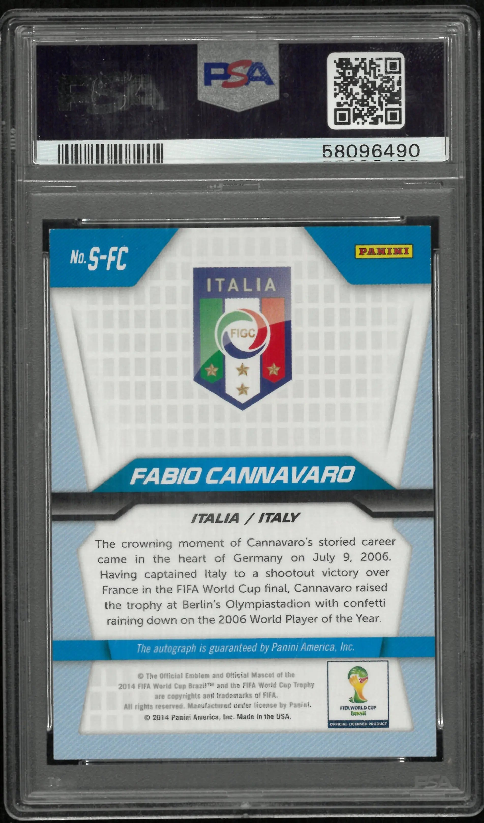 Fabio Cannavaro #SFC PSA 9 Auto 2014 Panini Prizm World Cup Signatures 