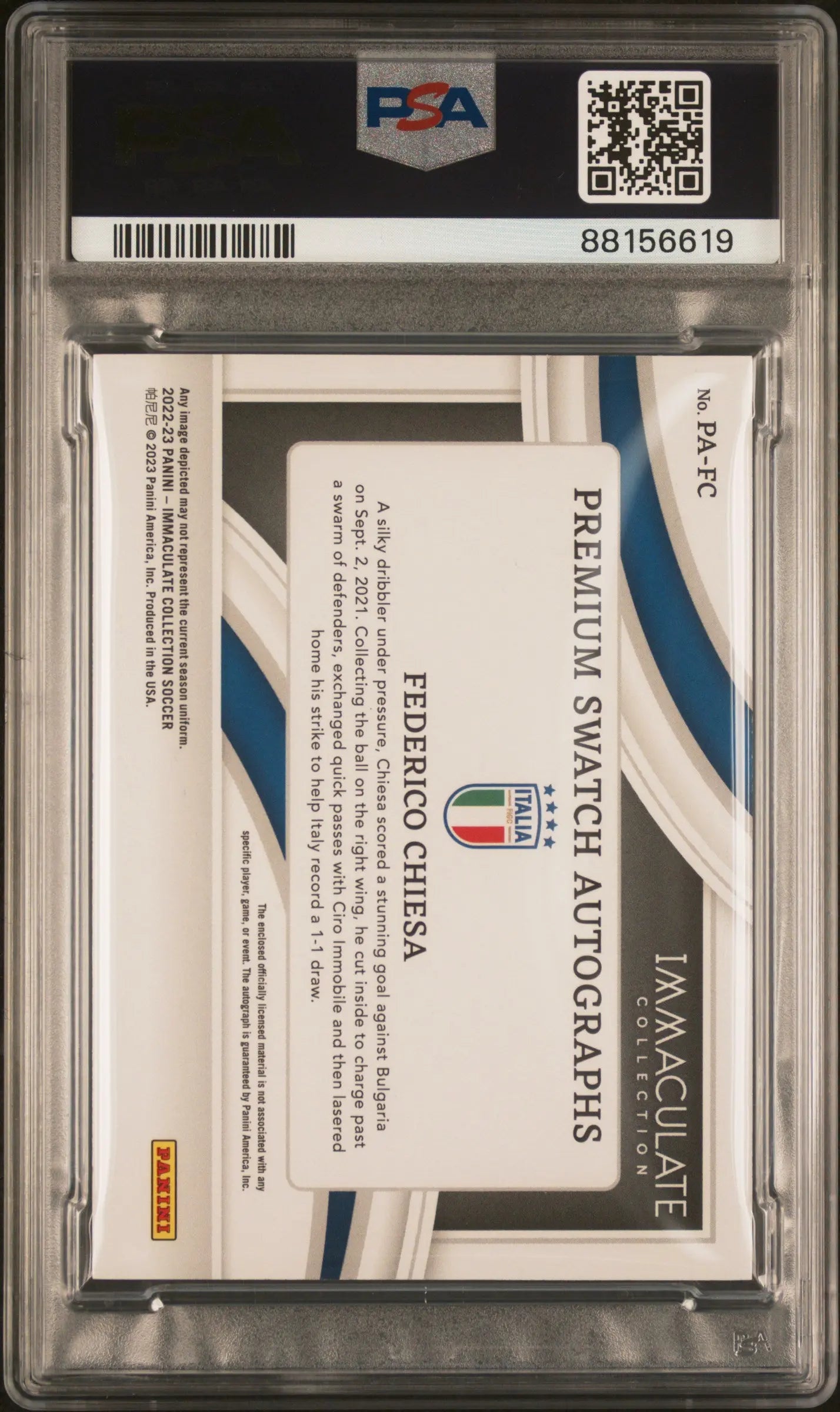 Federico Chiesa PSA 10 Immaculate /99 Premium Swatches Auto Patch 2022-23 