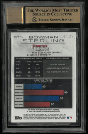 Francisco Lindor /125 2014 Bowman Sterling Autograph Green BGS 9.5 Auto 10 