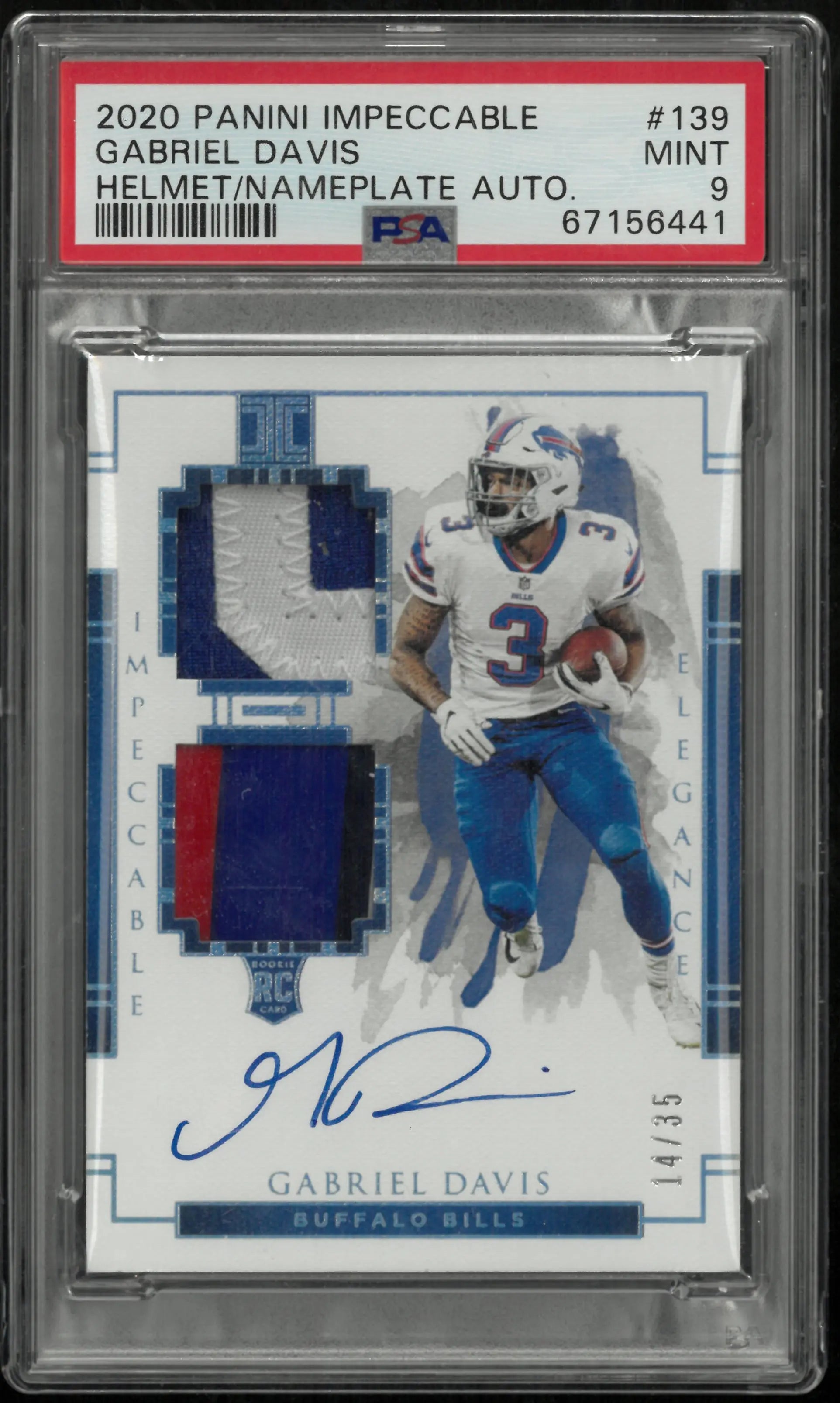 Gabriel Davis PSA 9 Helmet Nameplate Auto /35 2020 Impeccable BILLS 