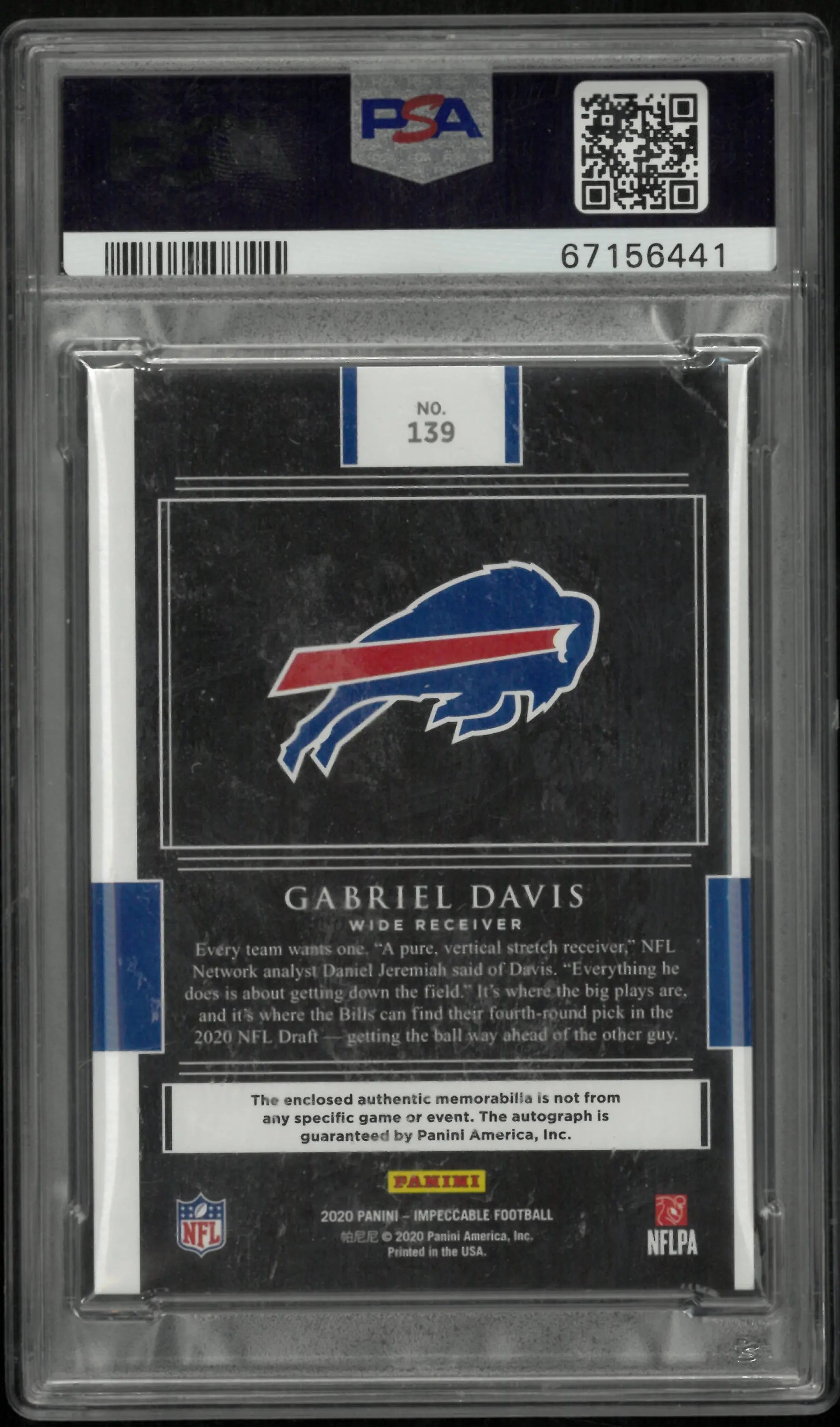 Gabriel Davis PSA 9 Helmet Nameplate Auto /35 2020 Impeccable BILLS 