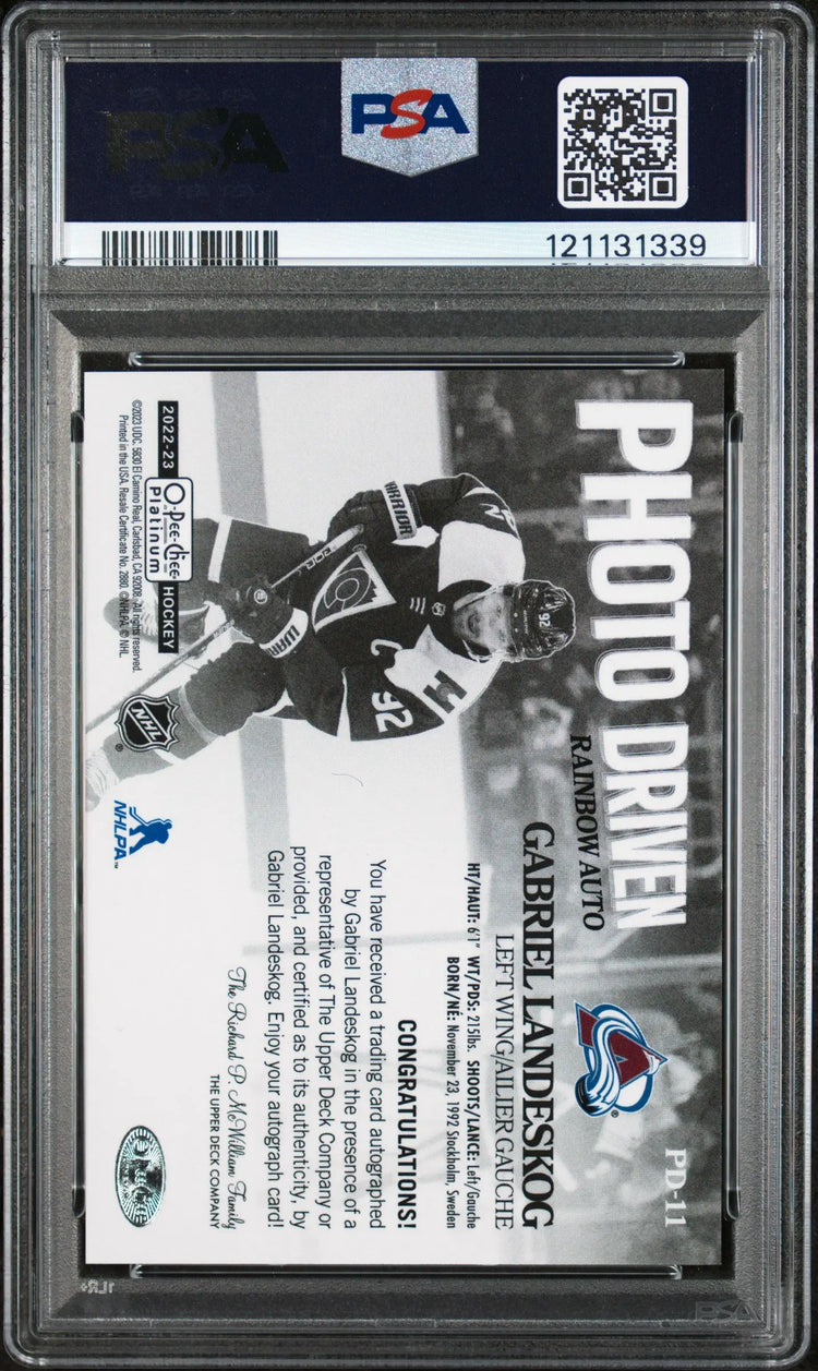 Gabriel Landeskog Photo Driven Auto PSA 8 Autograph Rainbow 2022-23 OPC Platinum 