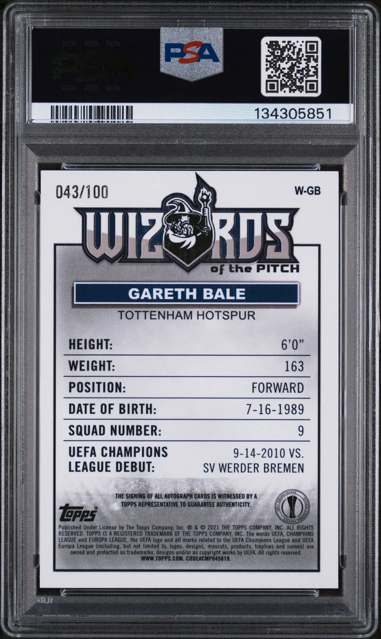 Gareth Bale Autograph PSA 10 2020-21 Topps Merlin Chrome Wizards Of The Pitch 