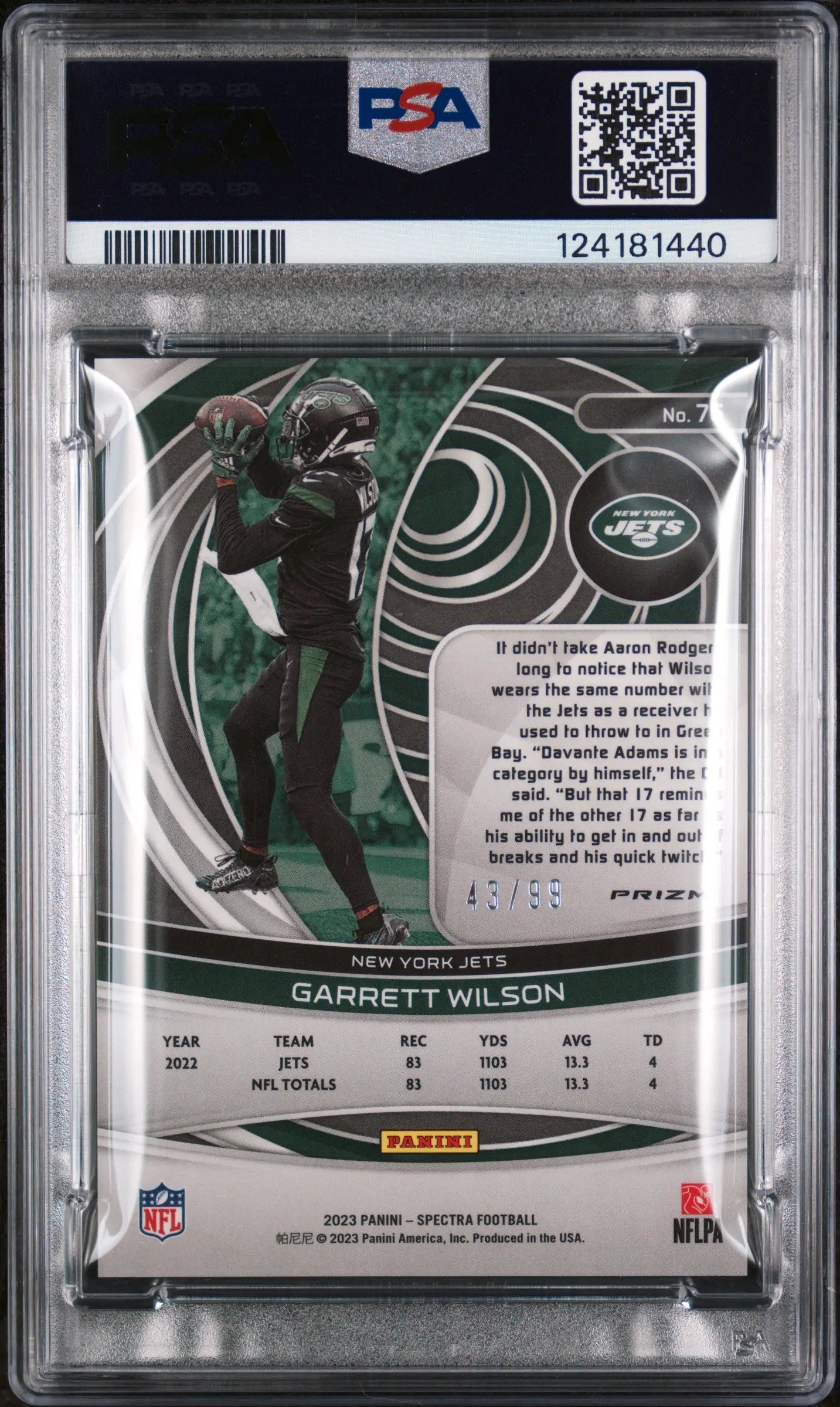 Garrett Wilson RC Rookie Celestial PSA 10 2023 Panini Spectra 