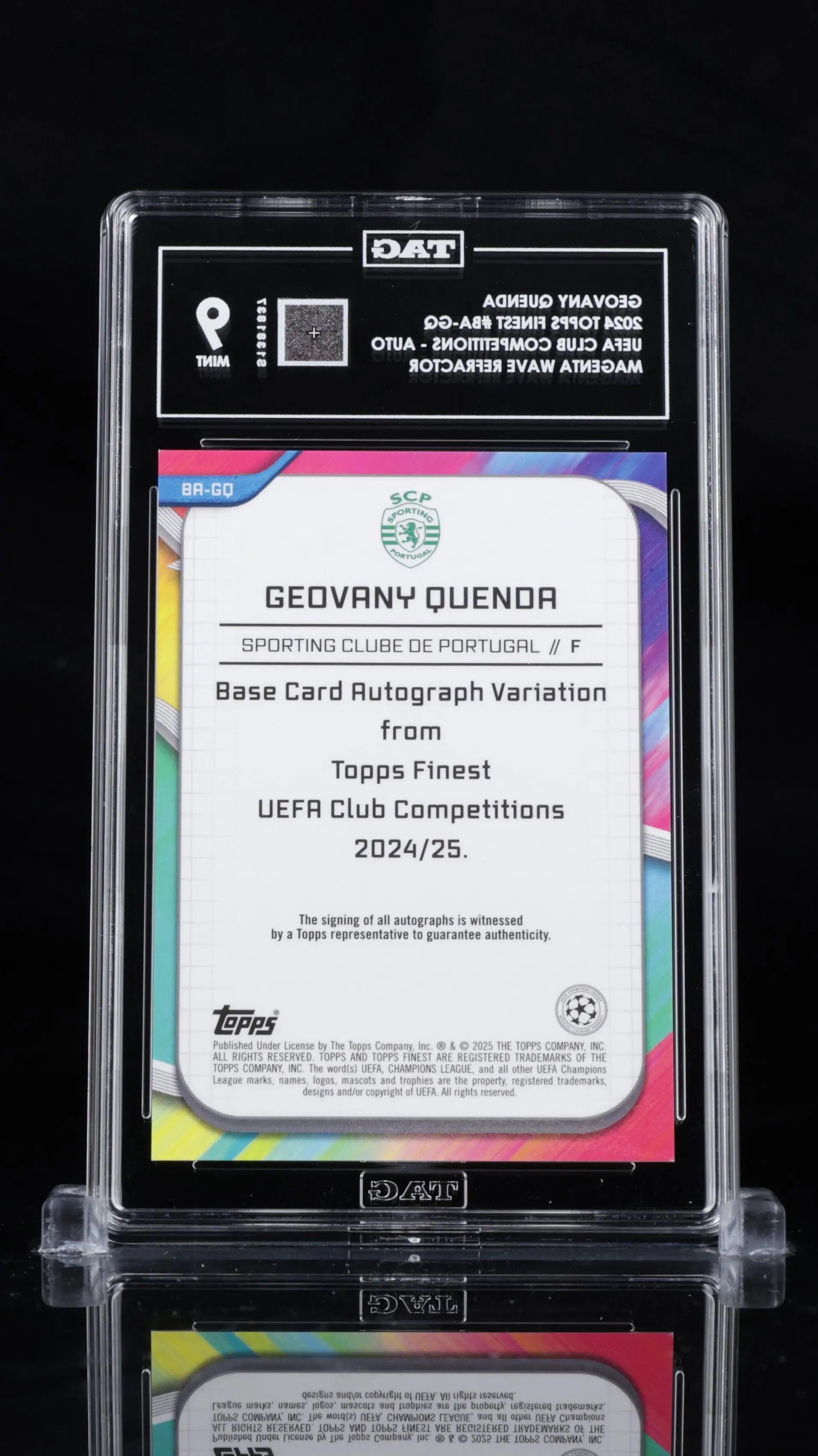 Geovany Quenda /75 Auto RC 2024-25 Topps Finest UCC  Magenta Wave Rookie TAG 9 