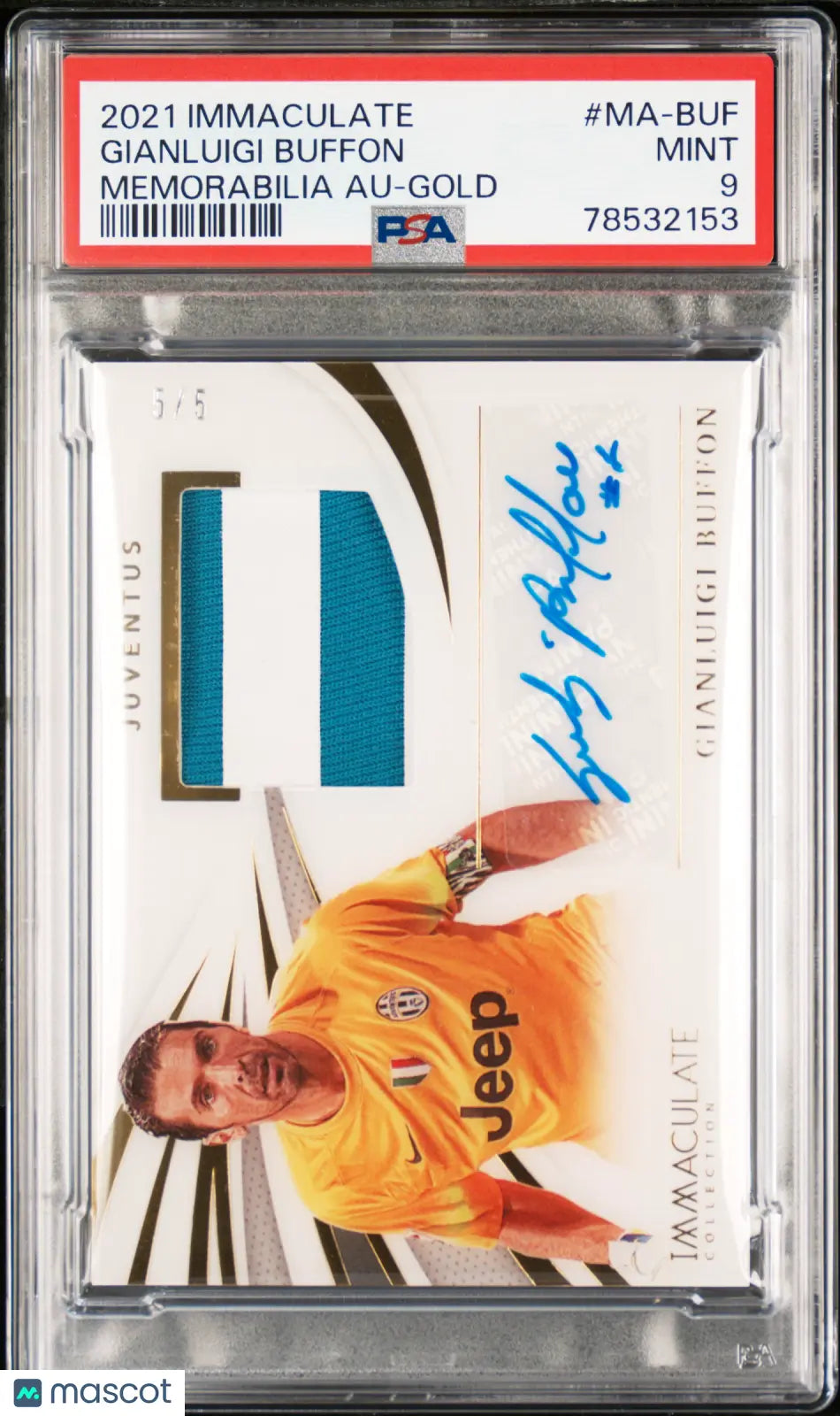 Gianluigi Buffon /5 PSA 9 Auto Jersey 2021-22 Immaculate Memorabilia Gold 5/5 