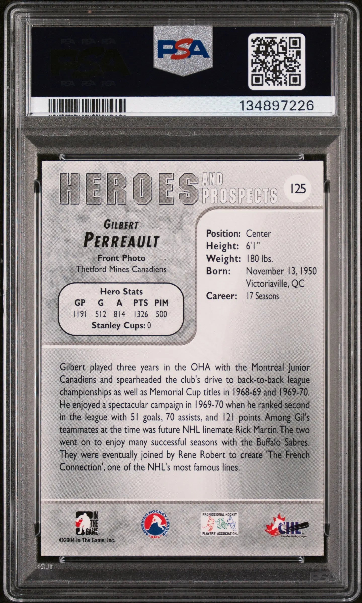 Gilbert Perreault Authentic Auto PSA 2004-05 In The Game Heroes & Prospects 