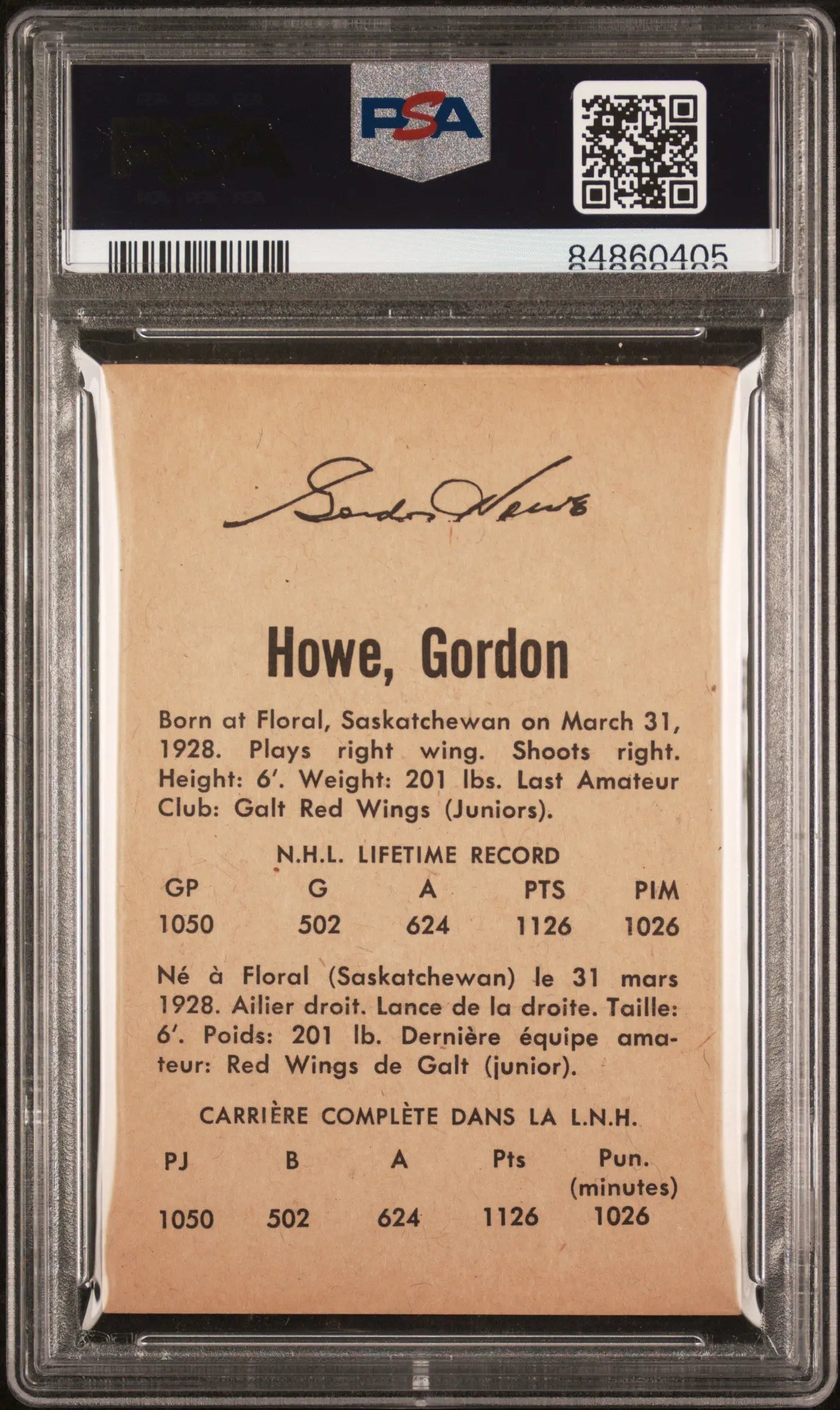 Gordie Howe 1962-63 Parkhurst PSA 1 #31 62-63 Detroit Red Wings 