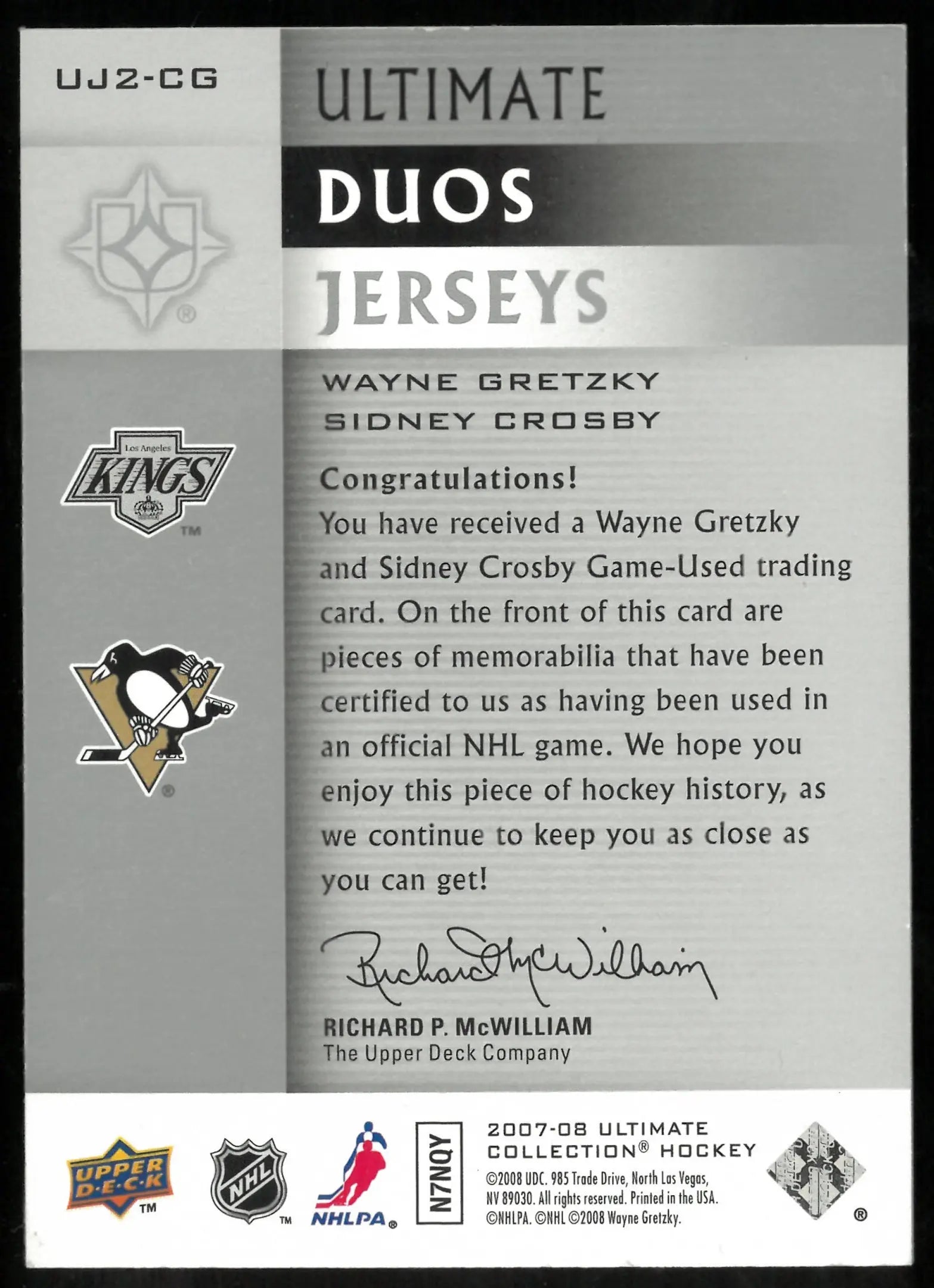 Gretzky Crosby Ultimate Duos /50 Quad Jersey UD 2007-08 