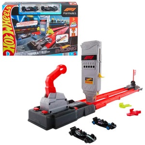 Hot Wheels Racing Formula 1 Grid Start Track Set & 2 Die-Cast F1 Cars in 1:64 Scale 