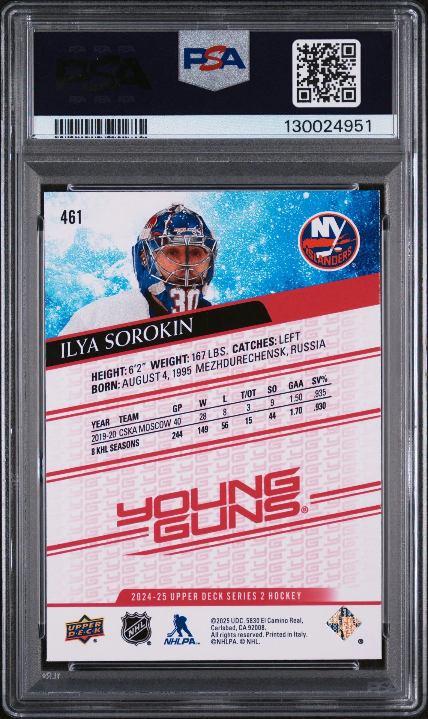 Ilya Sorokin Young Guns Renewed /100 Exclusives RC Rookie 2024-25 24-25 PSA 9 