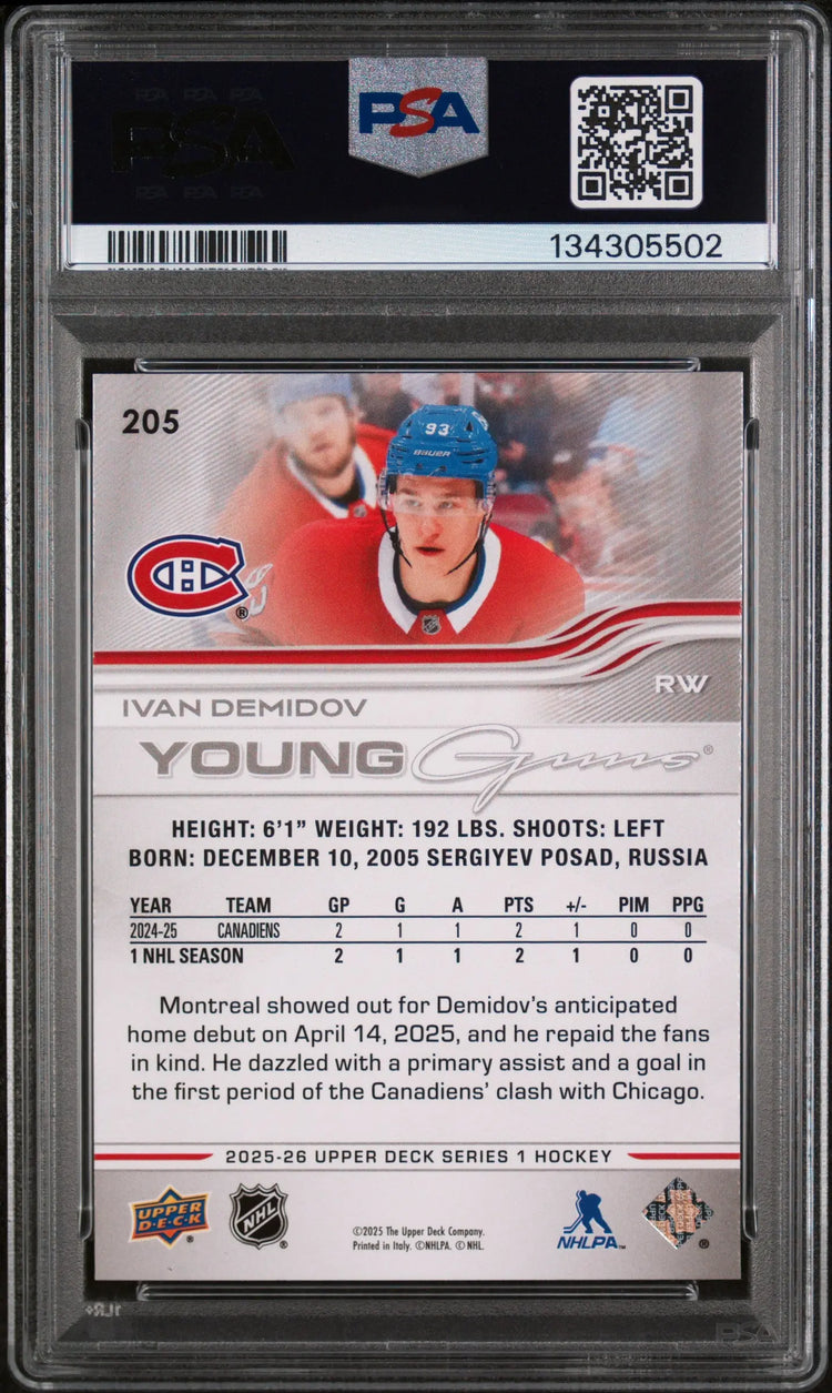 Ivan Demidov PSA 9 Young Guns RC Rookie 2025-26 UD Upper Deck 