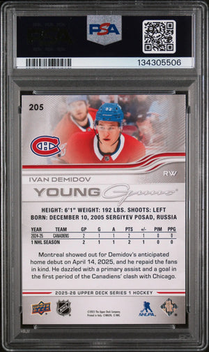 Ivan Demidov RC Rookie Young Guns PSA 10 2025-26 UD Upper Deck 