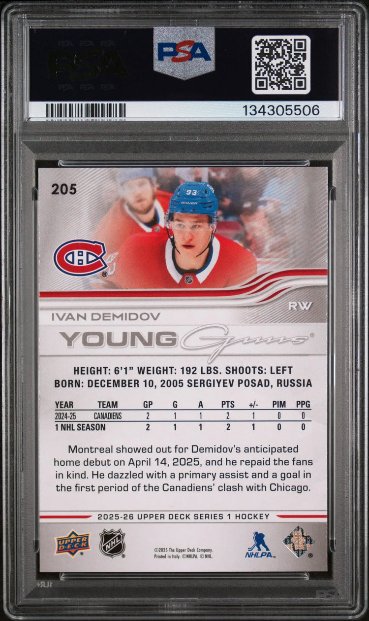 Ivan Demidov RC Rookie Young Guns PSA 10 2025-26 UD Upper Deck 