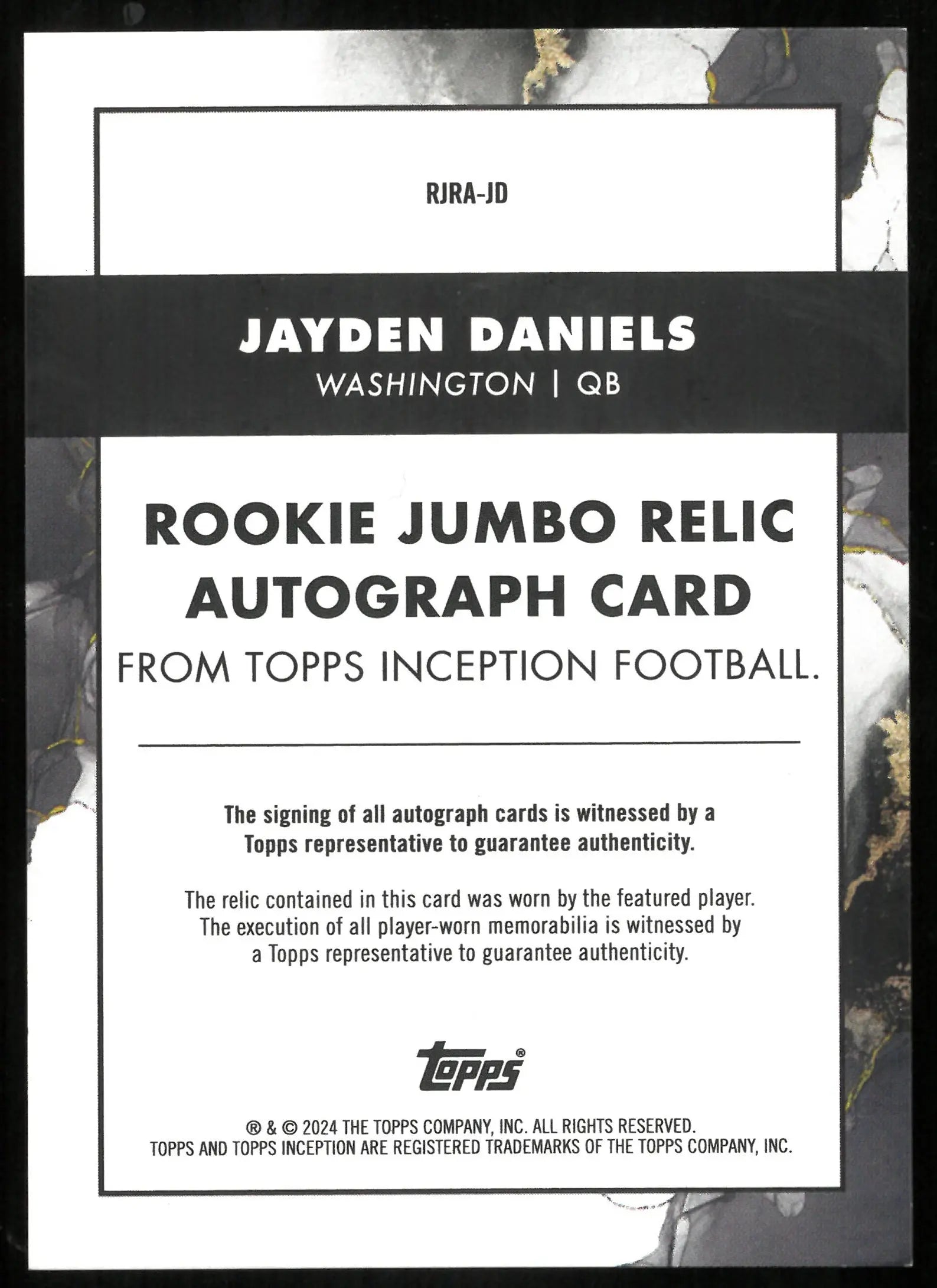 JAYDEN DANIELS /125 Auto Jersey 2024 Topps Inception RC Rookie 