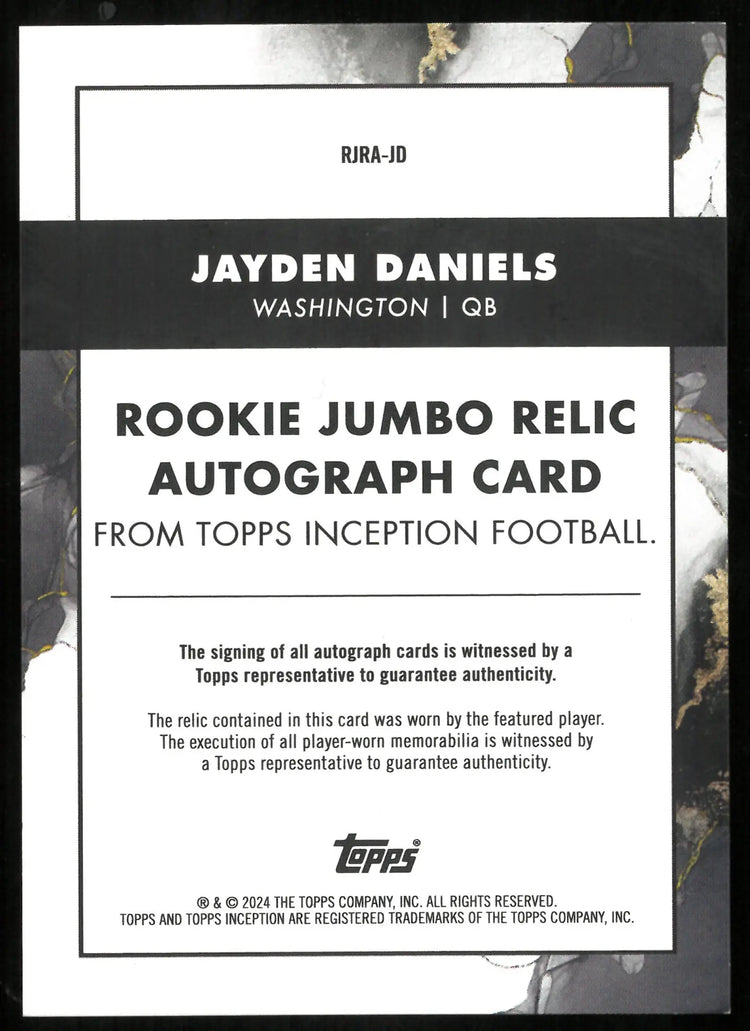 JAYDEN DANIELS /125 Auto Jersey 2024 Topps Inception RC Rookie 
